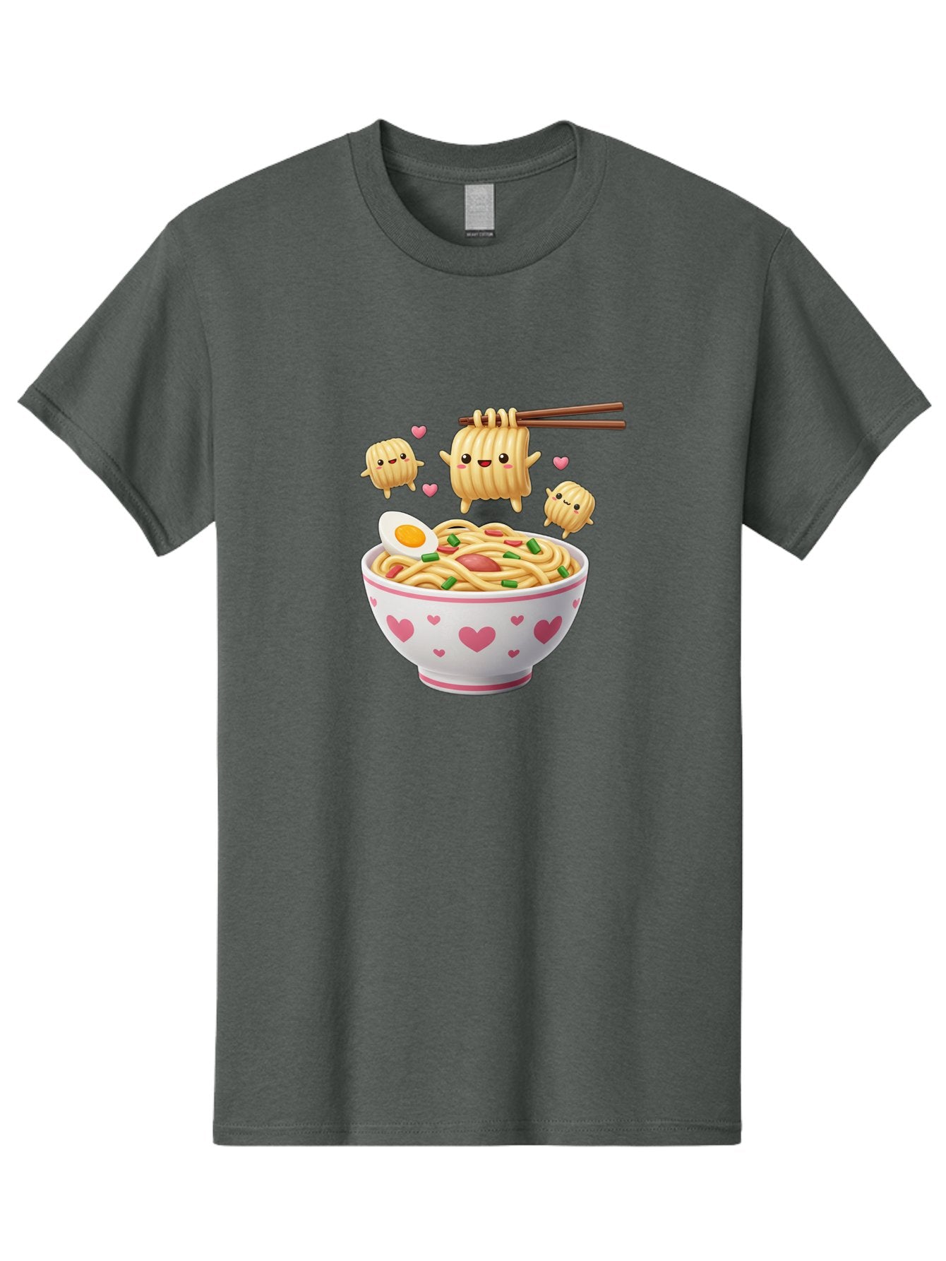 Ramen-Noodles-5 Men'S Graphic Tee, 100% Cotton, Comfortable Casual Summer Wear, Machine Washable, Cartoon Noodles, Happy Faces, Heart Designs, Bowl Of Noodles, Ramen, Egg, Chopsticks, Animated Characters, Kawaii, Digital Art, Cartoon Food, Bab313 13