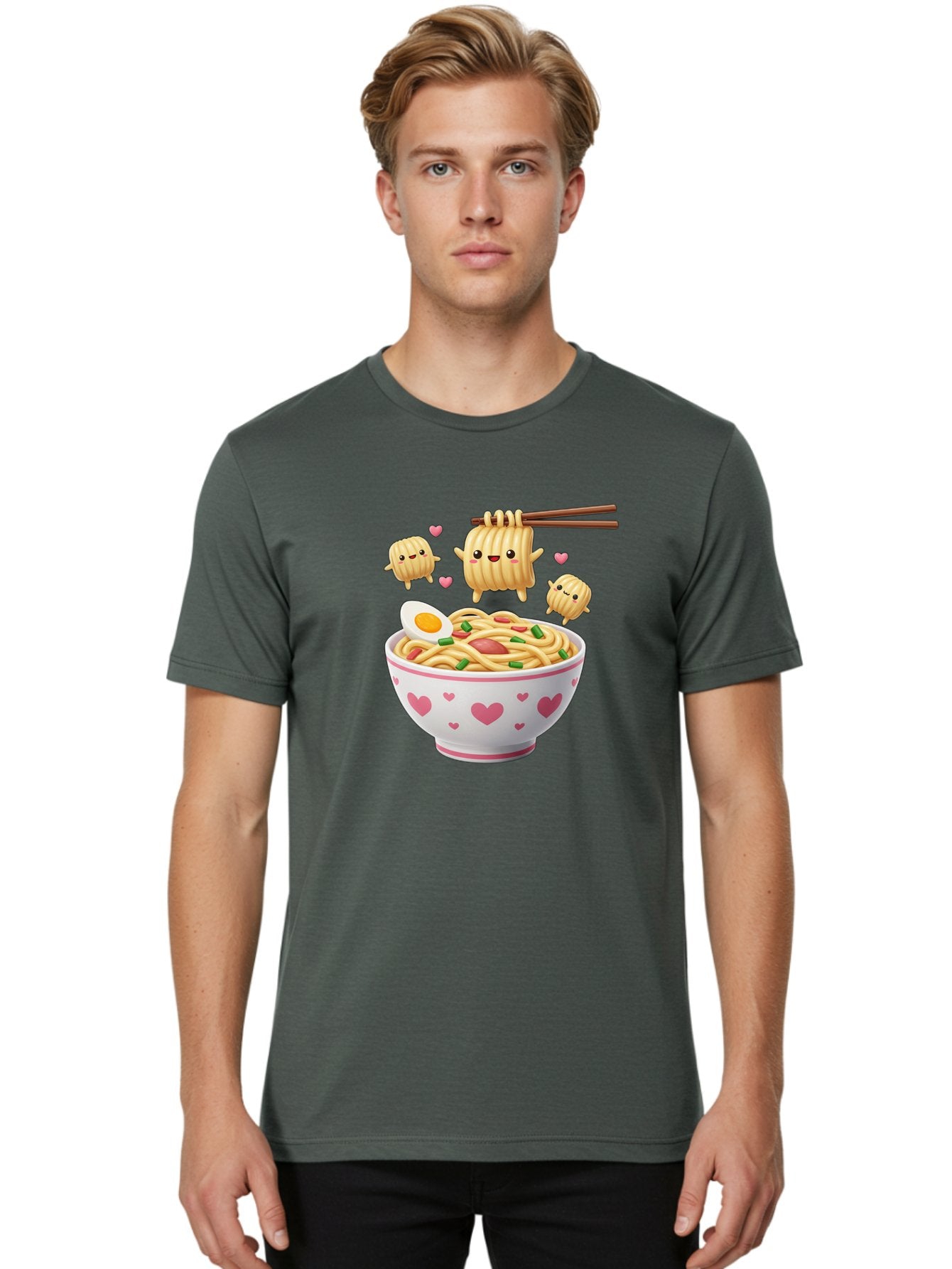 Ramen-Noodles-5 Men'S Graphic Tee, 100% Cotton, Comfortable Casual Summer Wear, Machine Washable, Cartoon Noodles, Happy Faces, Heart Designs, Bowl Of Noodles, Ramen, Egg, Chopsticks, Animated Characters, Kawaii, Digital Art, Cartoon Food, Bab313 20