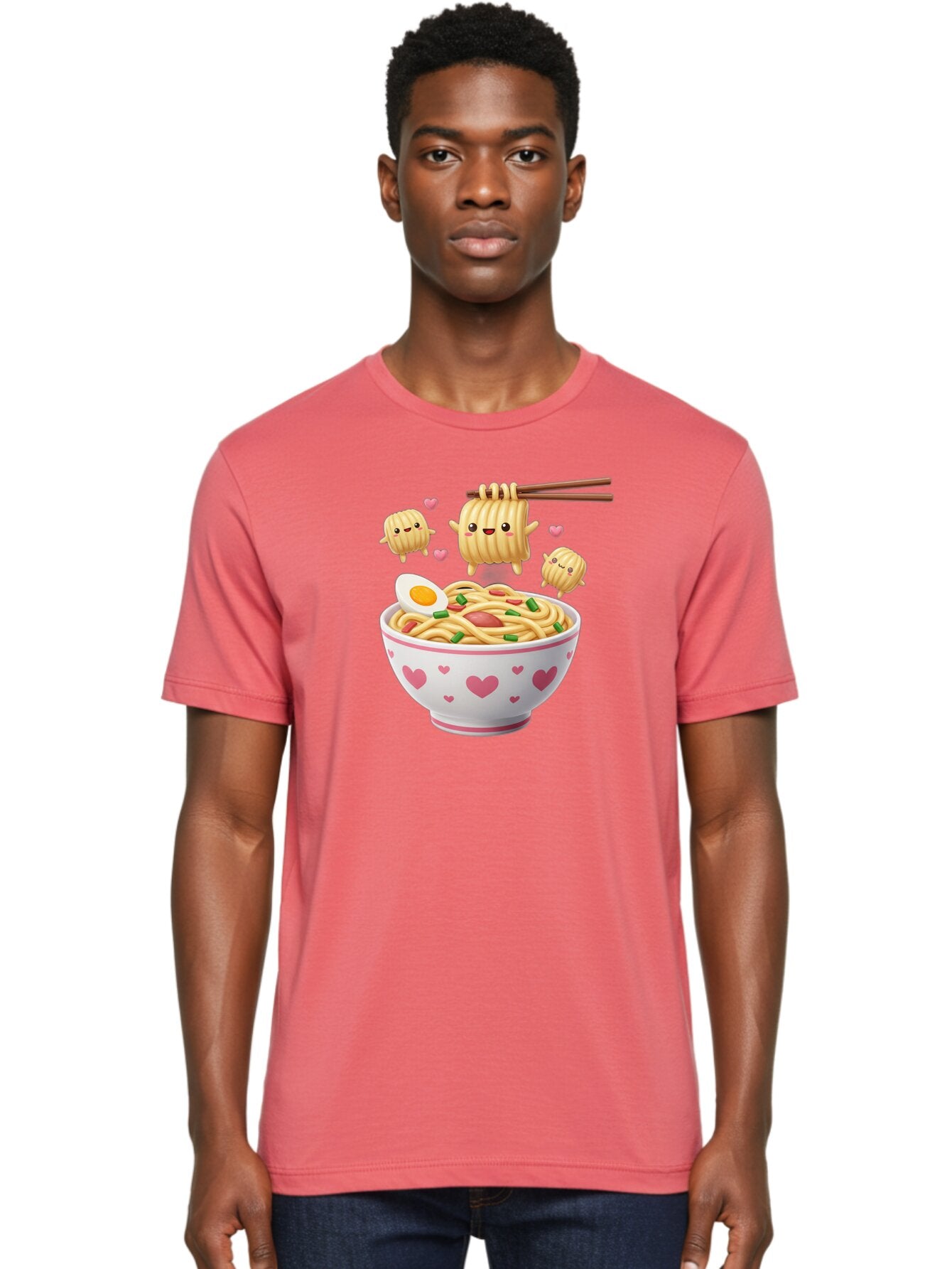 Ramen-Noodles-5 Men'S Graphic Tee, 100% Cotton, Comfortable Casual Summer Wear, Machine Washable, Cartoon Noodles, Happy Faces, Heart Designs, Bowl Of Noodles, Ramen, Egg, Chopsticks, Animated Characters, Kawaii, Digital Art, Cartoon Food, Bab313 22