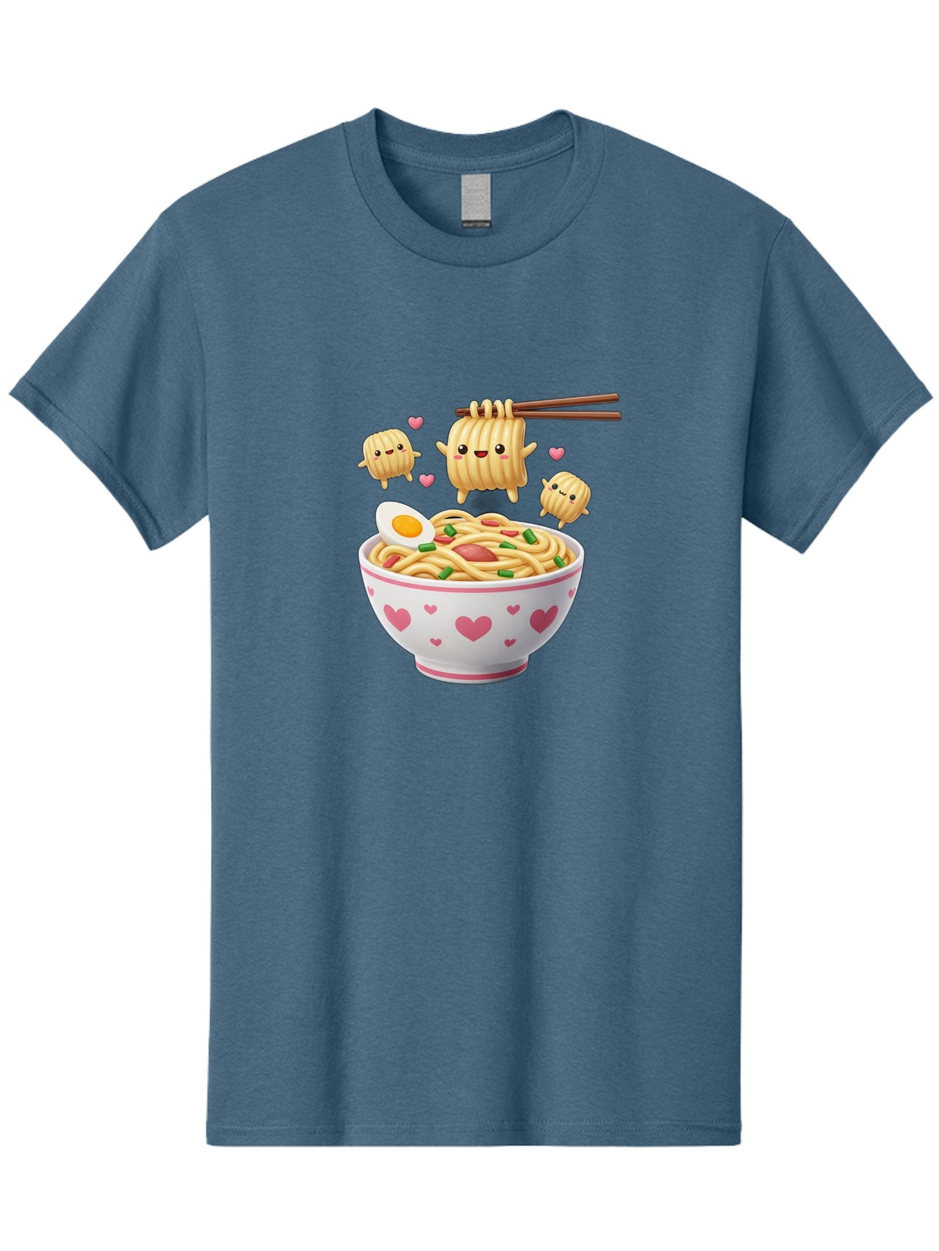 Ramen-Noodles-5 Men'S Graphic Tee, 100% Cotton, Comfortable Casual Summer Wear, Machine Washable, Cartoon Noodles, Happy Faces, Heart Designs, Bowl Of Noodles, Ramen, Egg, Chopsticks, Animated Characters, Kawaii, Digital Art, Cartoon Food, Bab313 7