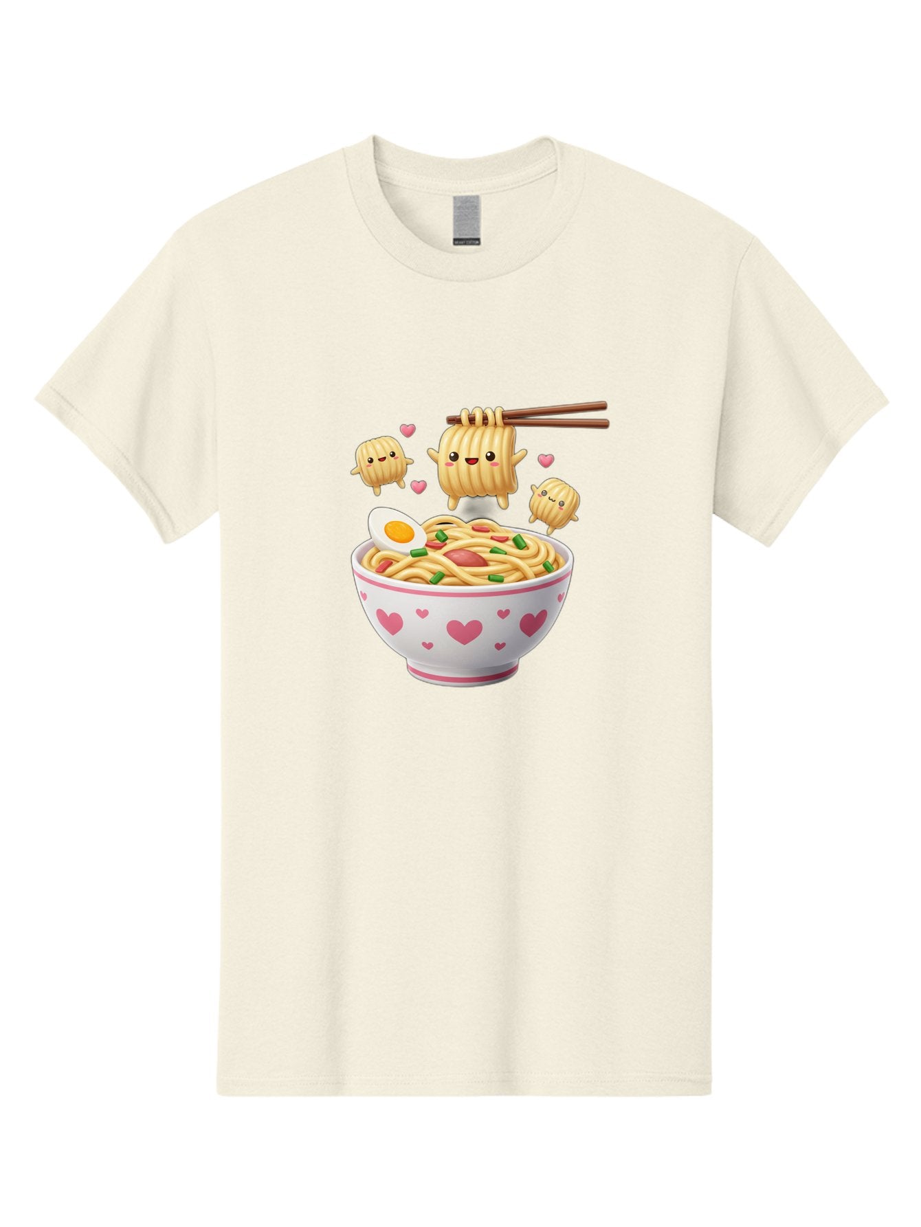 Ramen-Noodles-5 Men'S Graphic Tee, 100% Cotton, Comfortable Casual Summer Wear, Machine Washable, Cartoon Noodles, Happy Faces, Heart Designs, Bowl Of Noodles, Ramen, Egg, Chopsticks, Animated Characters, Kawaii, Digital Art, Cartoon Food, Bab313 4