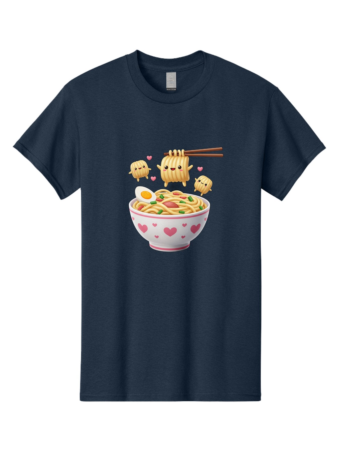 Ramen-Noodles-5 Men'S Graphic Tee, 100% Cotton, Comfortable Casual Summer Wear, Machine Washable, Cartoon Noodles, Happy Faces, Heart Designs, Bowl Of Noodles, Ramen, Egg, Chopsticks, Animated Characters, Kawaii, Digital Art, Cartoon Food, Bab313 5