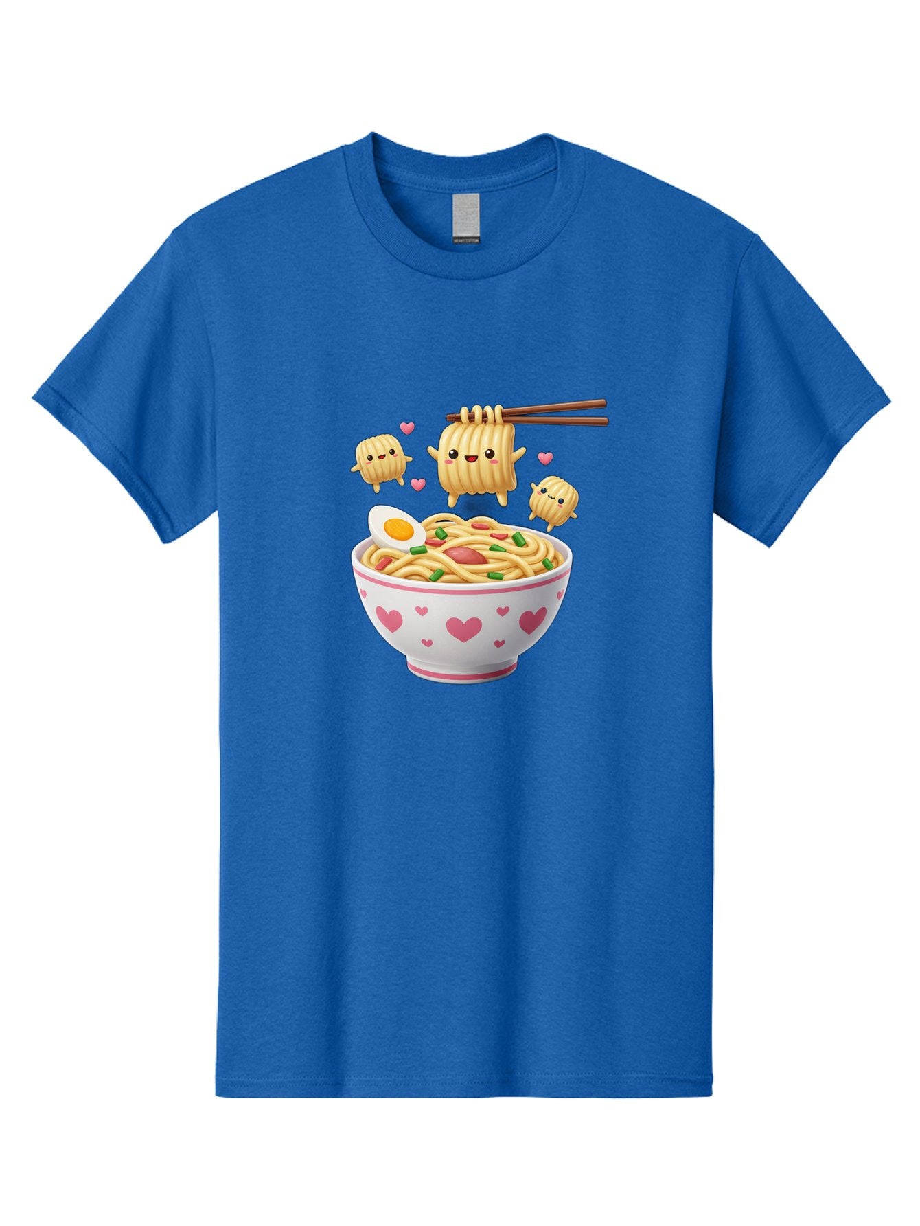 Ramen-Noodles-5 Men'S Graphic Tee, 100% Cotton, Comfortable Casual Summer Wear, Machine Washable, Cartoon Noodles, Happy Faces, Heart Designs, Bowl Of Noodles, Ramen, Egg, Chopsticks, Animated Characters, Kawaii, Digital Art, Cartoon Food, Bab313 6