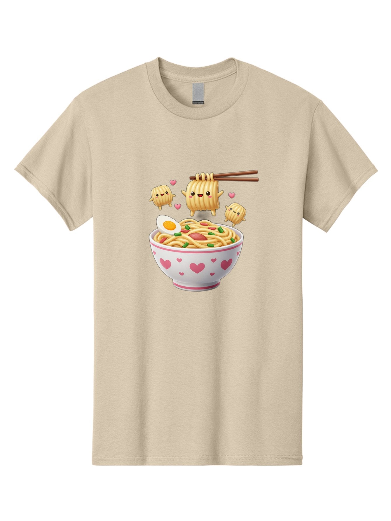 Ramen-Noodles-5 Men'S Graphic Tee, 100% Cotton, Comfortable Casual Summer Wear, Machine Washable, Cartoon Noodles, Happy Faces, Heart Designs, Bowl Of Noodles, Ramen, Egg, Chopsticks, Animated Characters, Kawaii, Digital Art, Cartoon Food, Bab313 9