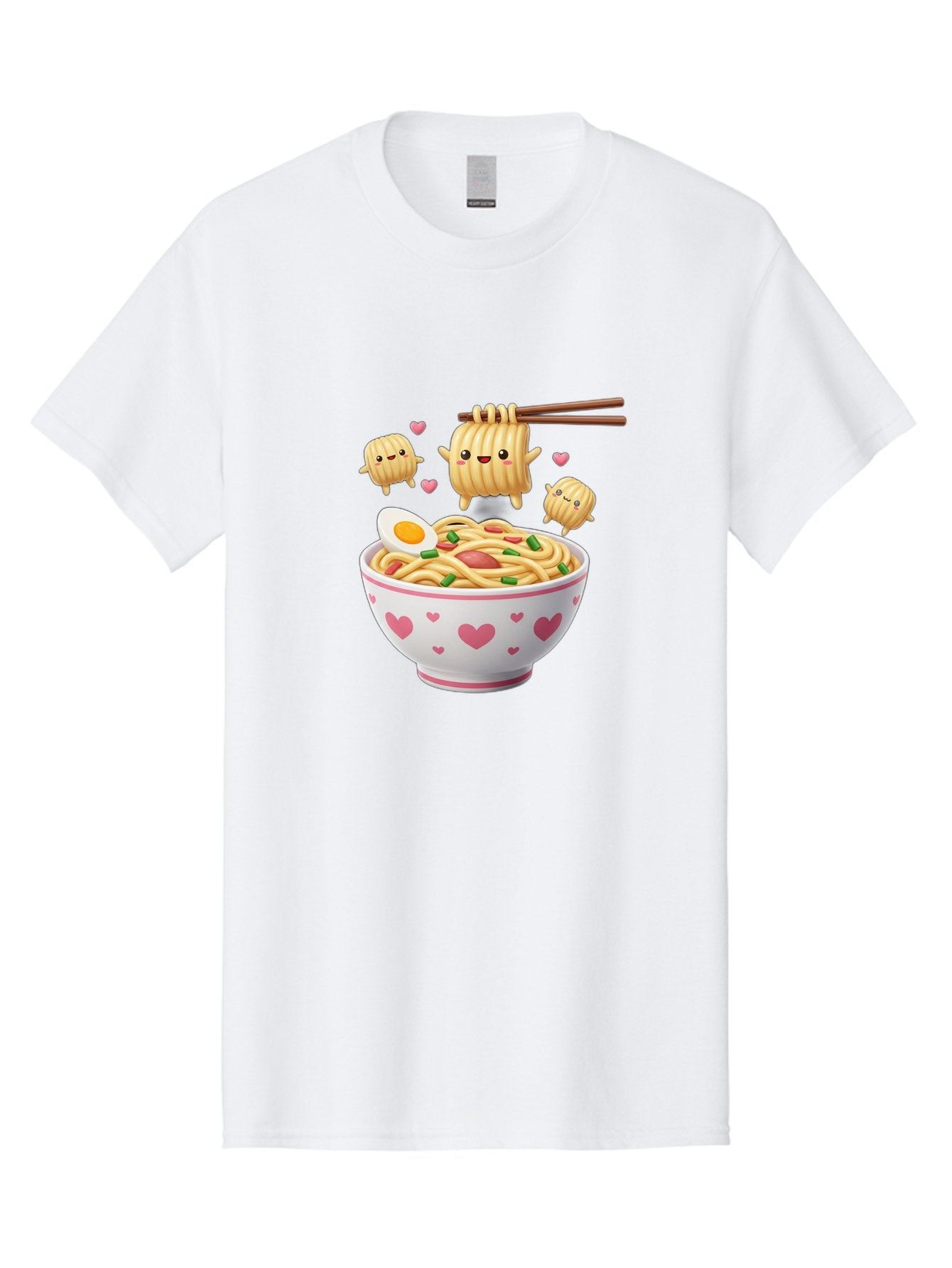 Ramen-Noodles-5 Men'S Graphic Tee, 100% Cotton, Comfortable Casual Summer Wear, Machine Washable, Cartoon Noodles, Happy Faces, Heart Designs, Bowl Of Noodles, Ramen, Egg, Chopsticks, Animated Characters, Kawaii, Digital Art, Cartoon Food, Bab313 10