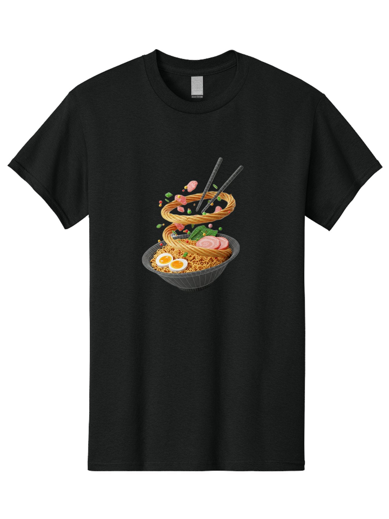 Ramen-Noodles Men'S Graphic Tee, 100% Cotton, Comfortable Casual Summer Wear, Machine Washable, Ramen Noodles, Delicious Bowl, Savory Dish, Asian Cuisine, Eggs, Sliced Pork, Green Onions, Chopsticks, Swirling Noodles, Foodie Art, Tasty Meal, Bab316 3