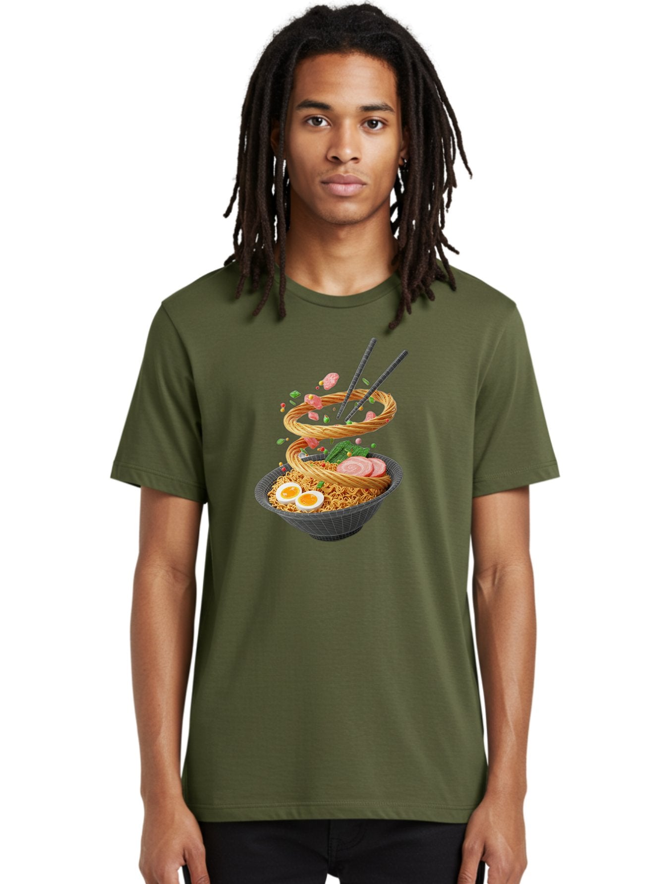 Ramen-Noodles Men'S Graphic Tee, 100% Cotton, Comfortable Casual Summer Wear, Machine Washable, Ramen Noodles, Delicious Bowl, Savory Dish, Asian Cuisine, Eggs, Sliced Pork, Green Onions, Chopsticks, Swirling Noodles, Foodie Art, Tasty Meal, Bab316 17