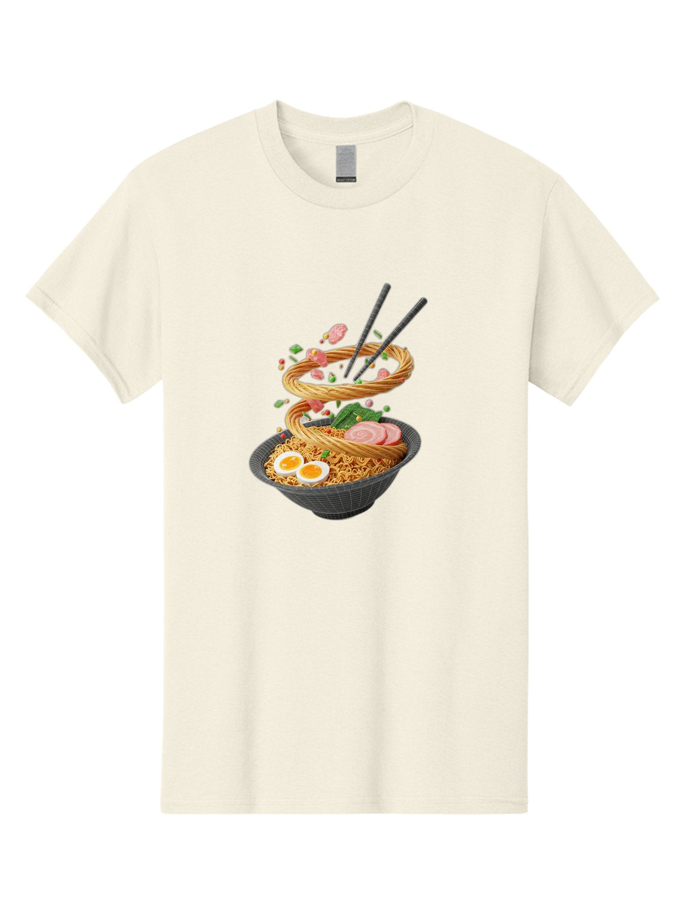 Ramen-Noodles Men'S Graphic Tee, 100% Cotton, Comfortable Casual Summer Wear, Machine Washable, Ramen Noodles, Delicious Bowl, Savory Dish, Asian Cuisine, Eggs, Sliced Pork, Green Onions, Chopsticks, Swirling Noodles, Foodie Art, Tasty Meal, Bab316 4