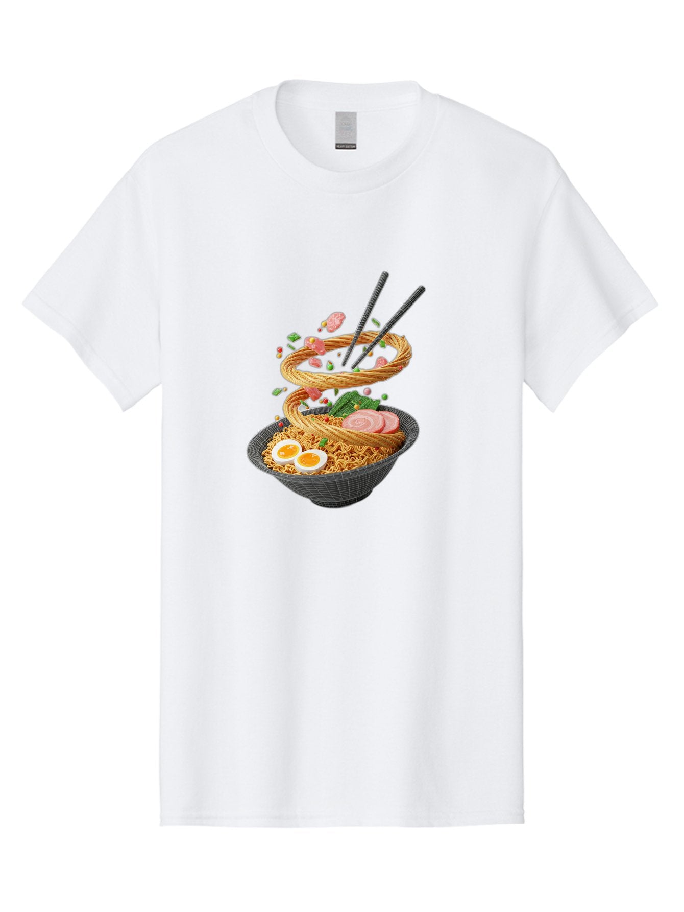 Ramen-Noodles Men'S Graphic Tee, 100% Cotton, Comfortable Casual Summer Wear, Machine Washable, Ramen Noodles, Delicious Bowl, Savory Dish, Asian Cuisine, Eggs, Sliced Pork, Green Onions, Chopsticks, Swirling Noodles, Foodie Art, Tasty Meal, Bab316 5
