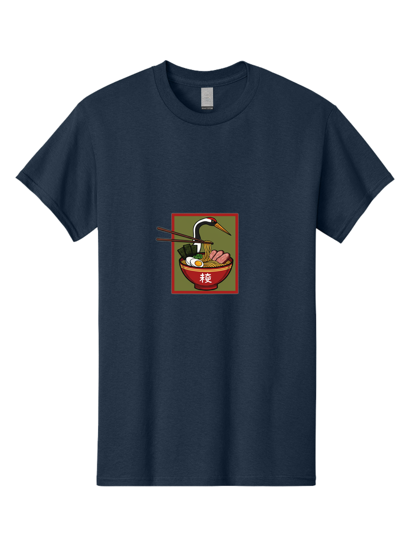 Ramen-With-Crane Men'S Graphic Tee, 100% Cotton, Comfortable Casual Summer Wear, Machine Washable, Ramen Bowl, Japanese Noodle Soup, Crane Bird, Chopsticks, Boiled Egg, Pork Slices, Seaweed, Kanji Characters, Oriental Cuisine, Savory Dish Bab319 23