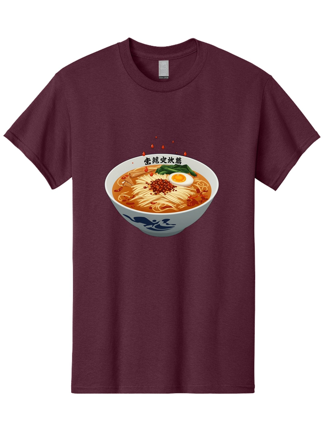 Ramen-With-Egg Men'S Graphic Tee, 100% Cotton, Comfortable Casual Summer Wear, Machine Washable, Spicy Ramen, Boiled Egg, Noodles, Red Pepper, Asian Cuisine, Japanese Food, Chinese Characters, Cartoon Illustration, Savory Broth Bab320 8