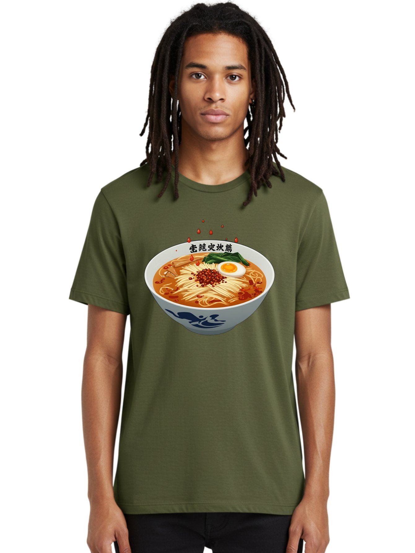 Ramen-With-Egg Men'S Graphic Tee, 100% Cotton, Comfortable Casual Summer Wear, Machine Washable, Spicy Ramen, Boiled Egg, Noodles, Red Pepper, Asian Cuisine, Japanese Food, Chinese Characters, Cartoon Illustration, Savory Broth Bab320 18
