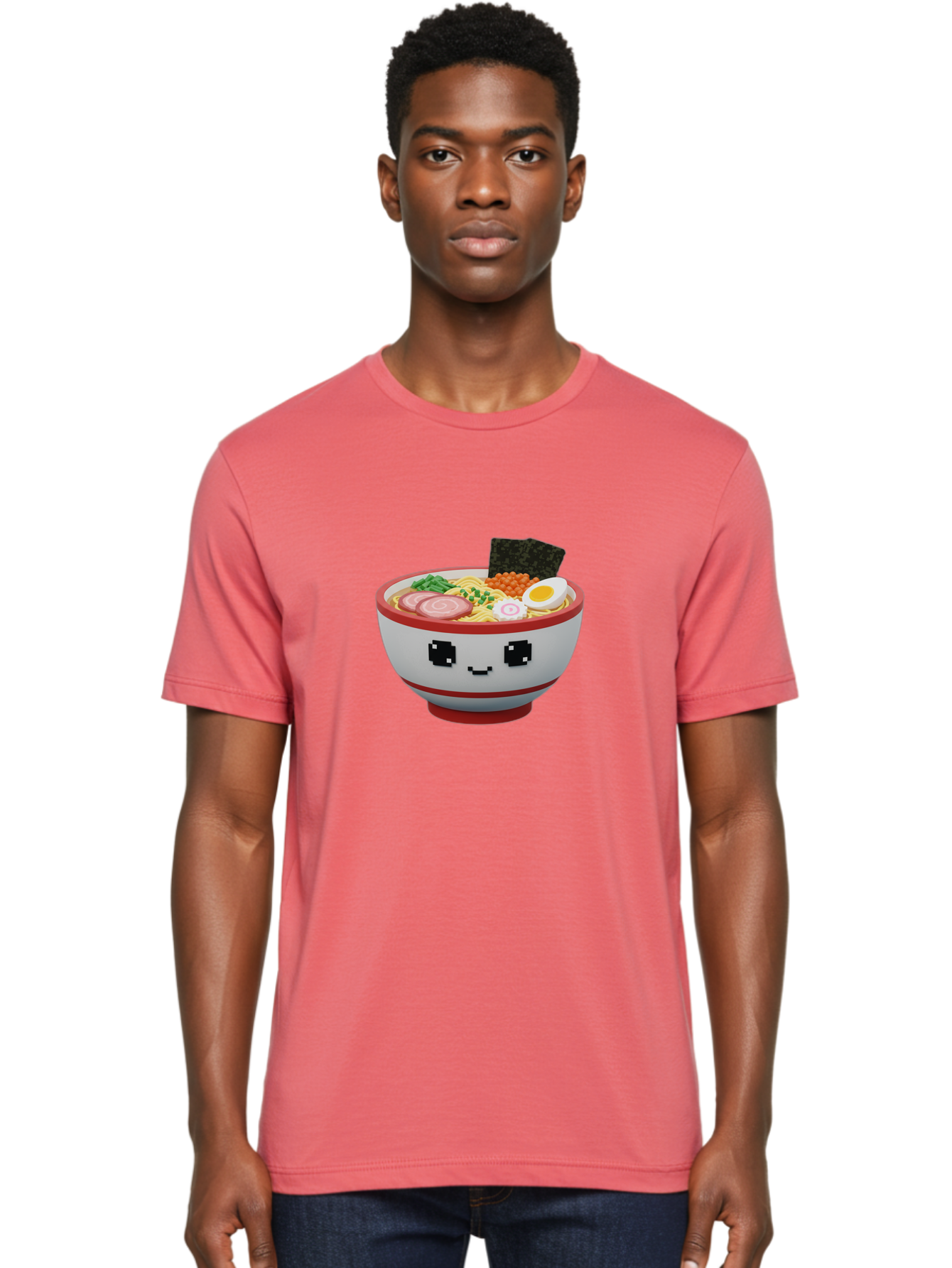Ramen Men'S Graphic Tee, 100% Cotton, Comfortable Casual Summer Wear, Machine Washable, Cartoon Ramen Bowl, Pixel Art Style, Delicious Noodle Soup, Tasty Ingredients, Boiled Egg, Seaweed, Kawaii Food, Adorable Character, Anime Inspired, Bab321 30
