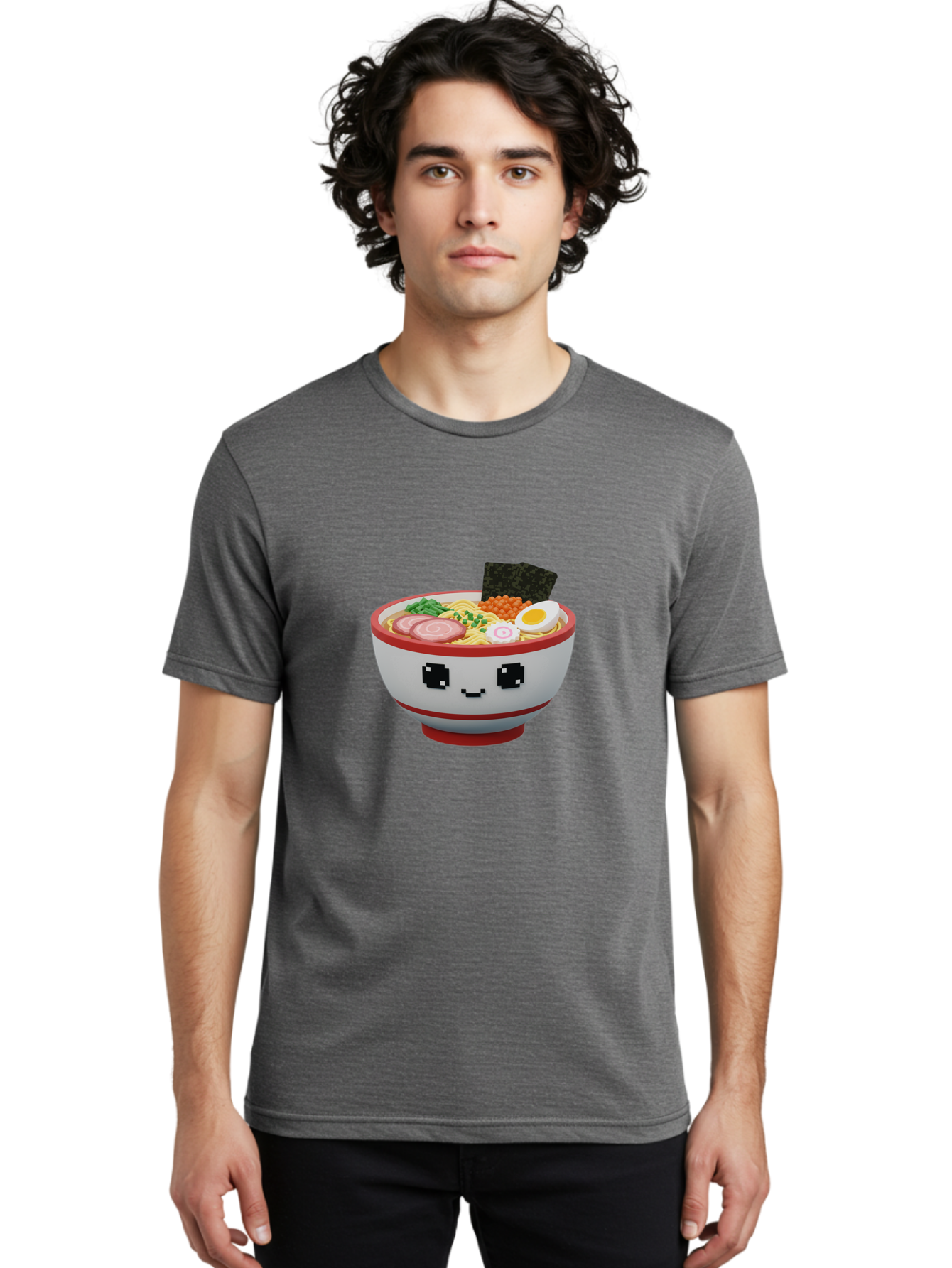 Ramen Men'S Graphic Tee, 100% Cotton, Comfortable Casual Summer Wear, Machine Washable, Cartoon Ramen Bowl, Pixel Art Style, Delicious Noodle Soup, Tasty Ingredients, Boiled Egg, Seaweed, Kawaii Food, Adorable Character, Anime Inspired, Bab321 16
