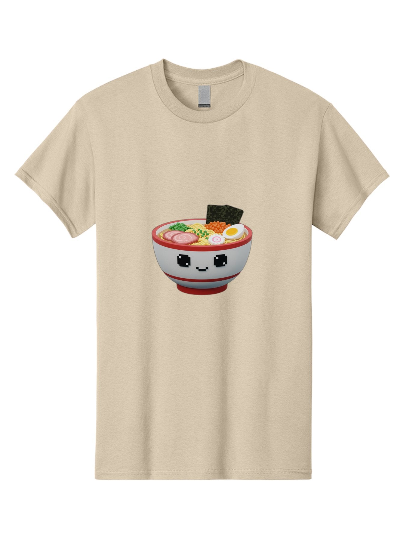 Ramen Men'S Graphic Tee, 100% Cotton, Comfortable Casual Summer Wear, Machine Washable, Cartoon Ramen Bowl, Pixel Art Style, Delicious Noodle Soup, Tasty Ingredients, Boiled Egg, Seaweed, Kawaii Food, Adorable Character, Anime Inspired, Bab321