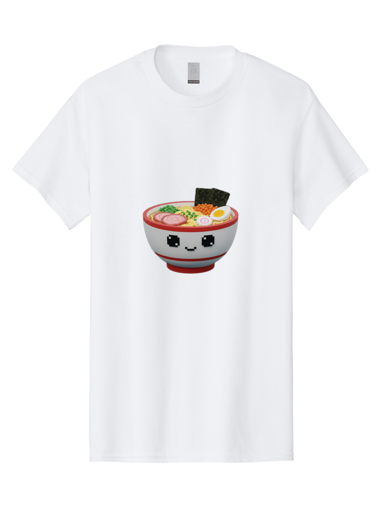 Ramen Men'S Graphic Tee, 100% Cotton, Comfortable Casual Summer Wear, Machine Washable, Cartoon Ramen Bowl, Pixel Art Style, Delicious Noodle Soup, Tasty Ingredients, Boiled Egg, Seaweed, Kawaii Food, Adorable Character, Anime Inspired, Bab321 23