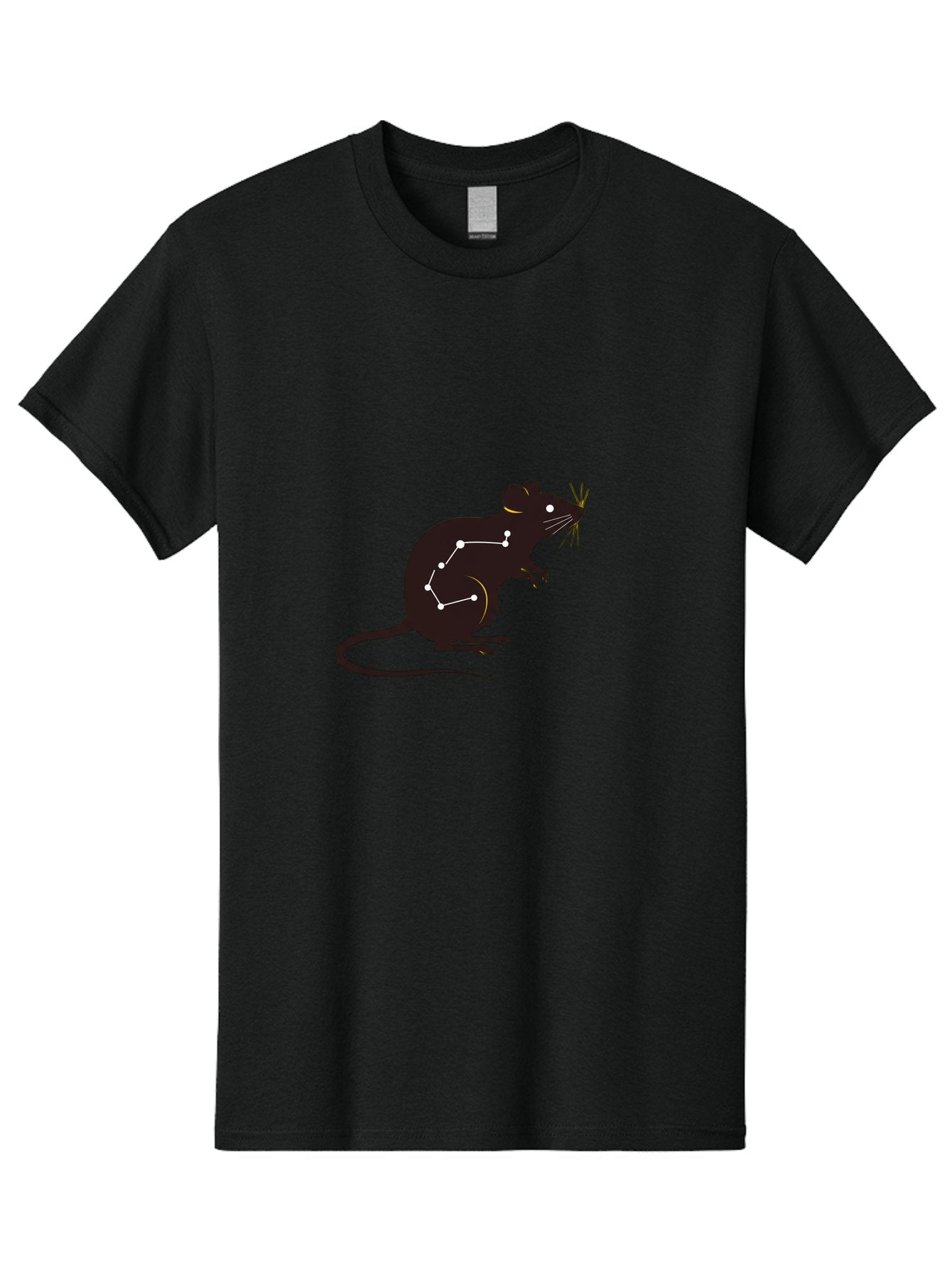 Rat-Constellation Men'S Graphic Tee, 100% Cotton, Comfortable Casual Summer Wear, Machine Washable, Rat Silhouette, Constellation Pattern, Zodiac Symbol, Black Rat, White Stars, Mystical Animal, Astrology, Horoscope Sign Bab322 12