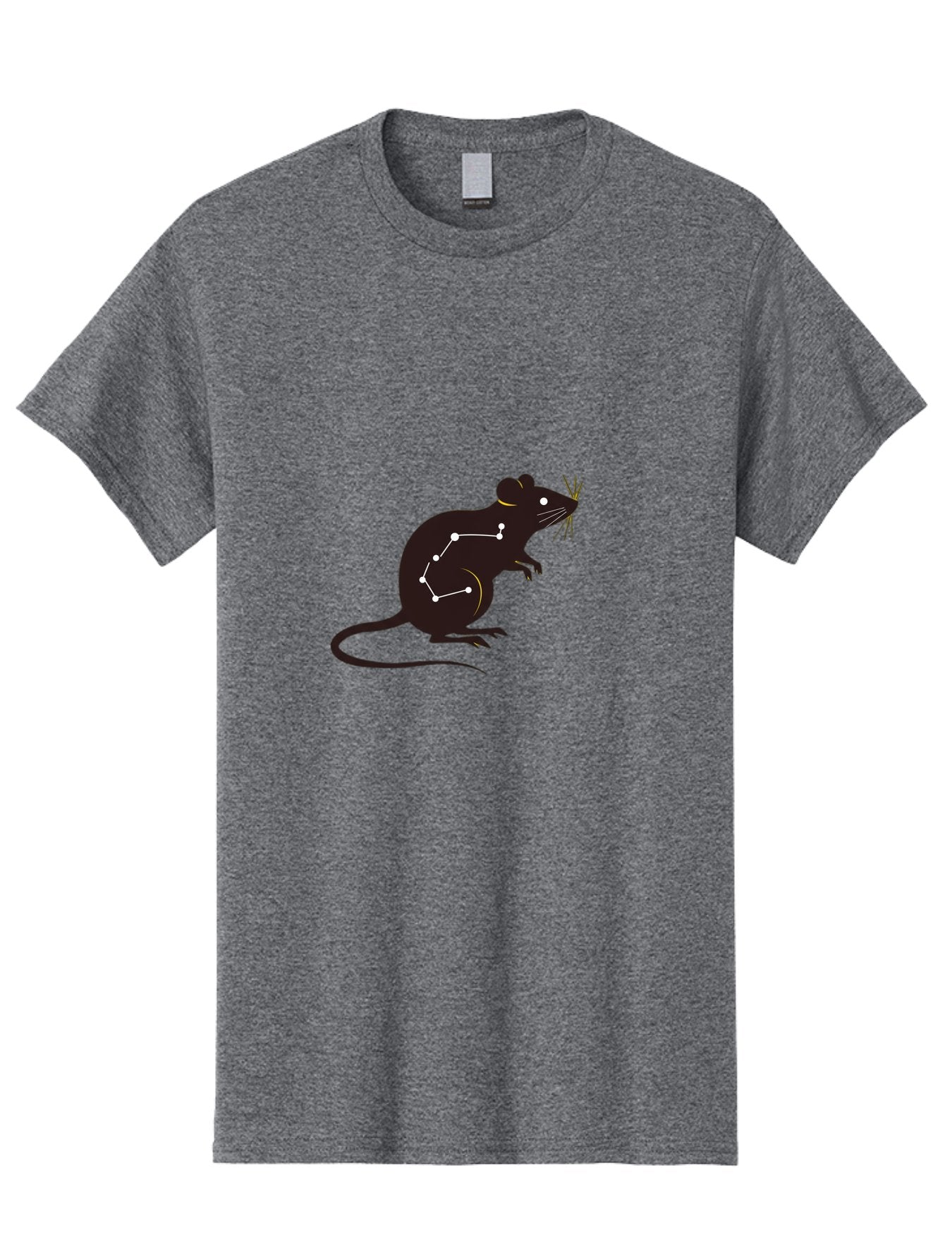 Rat-Constellation Men'S Graphic Tee, 100% Cotton, Comfortable Casual Summer Wear, Machine Washable, Rat Silhouette, Constellation Pattern, Zodiac Symbol, Black Rat, White Stars, Mystical Animal, Astrology, Horoscope Sign Bab322