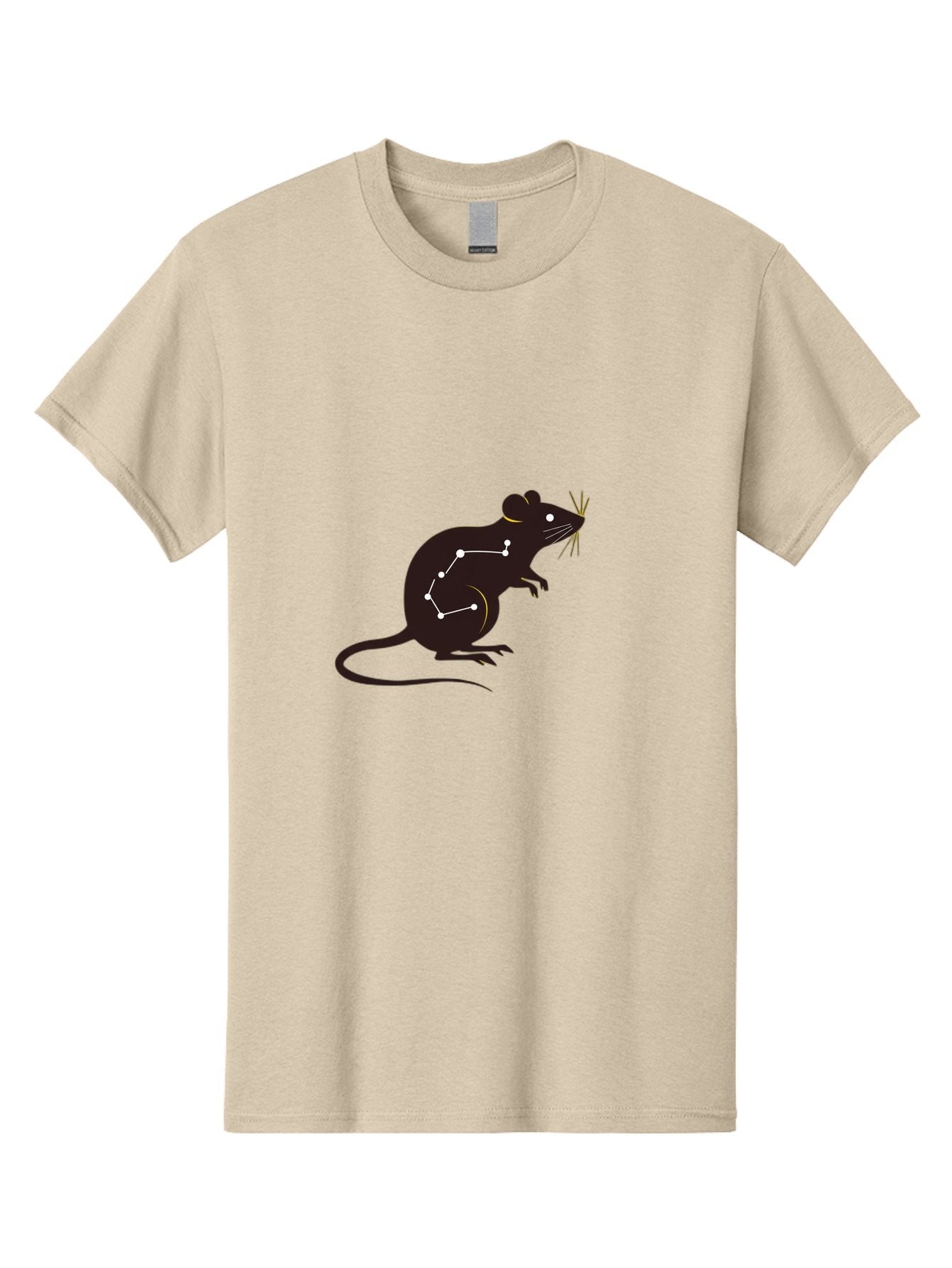 Rat-Constellation Men'S Graphic Tee, 100% Cotton, Comfortable Casual Summer Wear, Machine Washable, Rat Silhouette, Constellation Pattern, Zodiac Symbol, Black Rat, White Stars, Mystical Animal, Astrology, Horoscope Sign Bab322 4