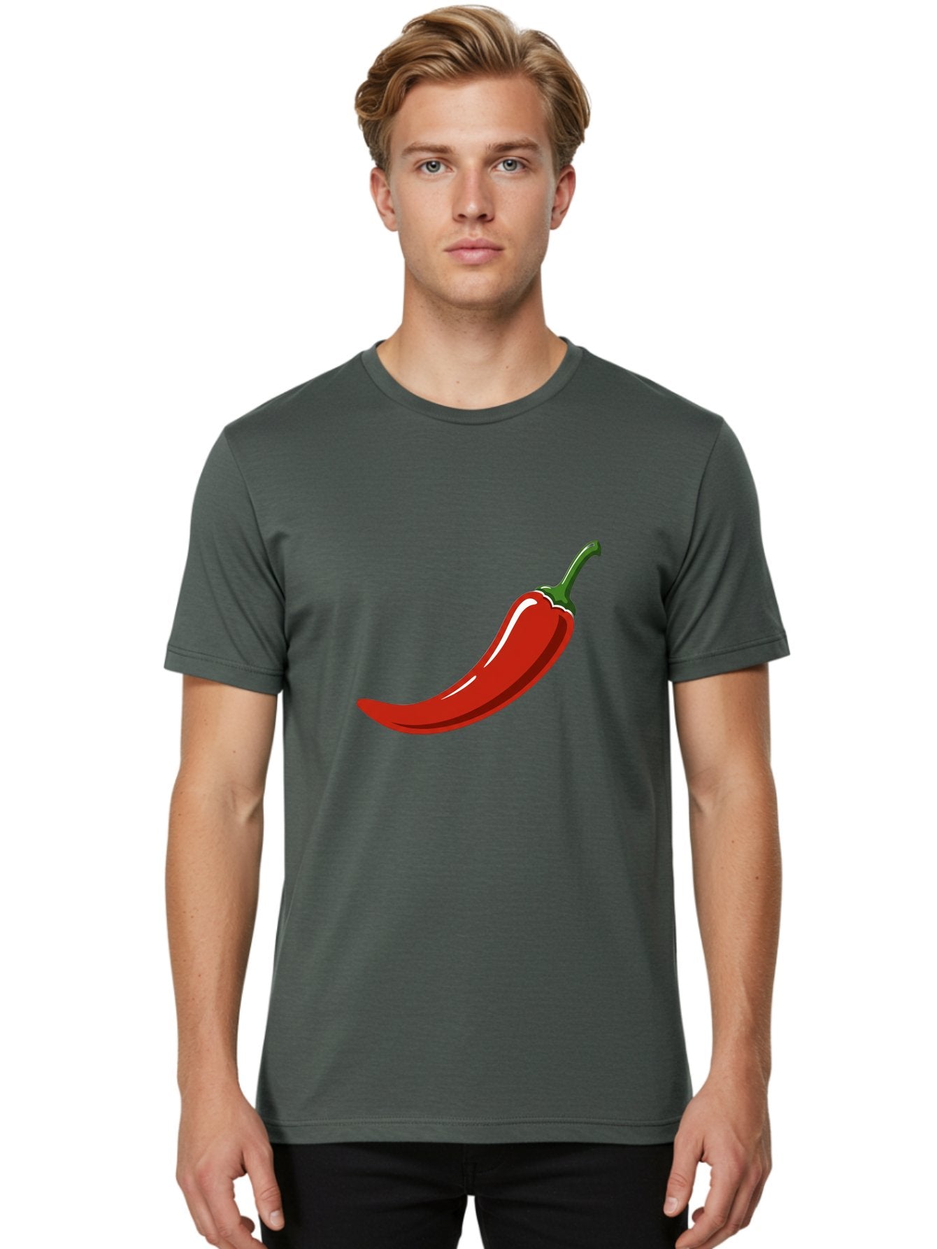Red-Chili-Pepper Men'S Graphic Tee, 100% Cotton, Comfortable Casual Summer Wear, Machine Washable, Red Chili Pepper, Spicy Ingredient, Hot Pepper, Glossy Texture, Vibrant Red Color, Culinary Spice, Chili Pepper Icon Bab324 25
