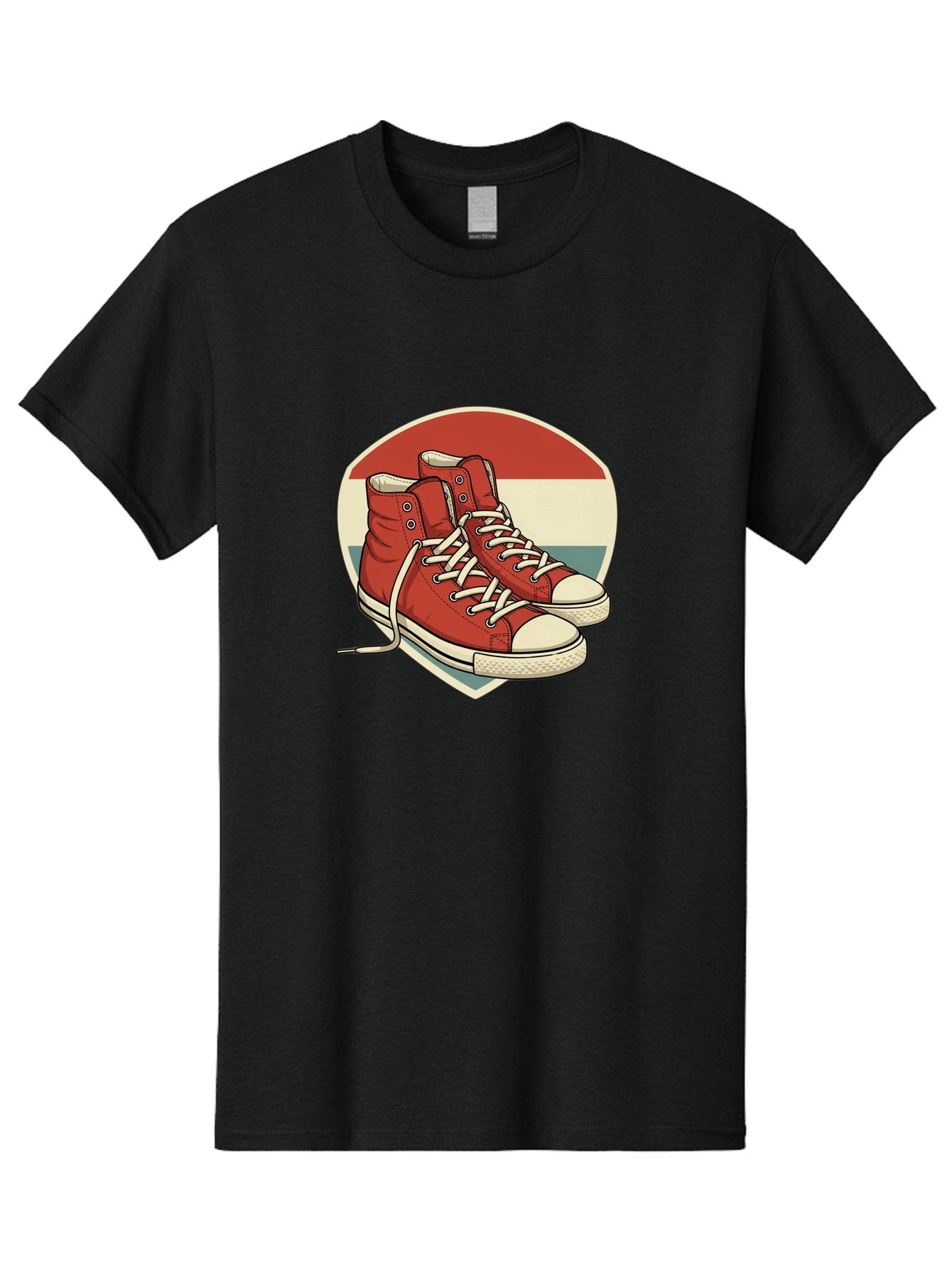 Red-Converse-Shoes Men'S Graphic Tee, 100% Cotton, Comfortable Casual Summer Wear, Machine Washable, Red High Top Sneakers, White Laces, Converse Shoes, Retro Sneakers, Vintage Footwear, Casual Wear, Comfortable Shoes, Red Canvas Sneakers, Bab325 9