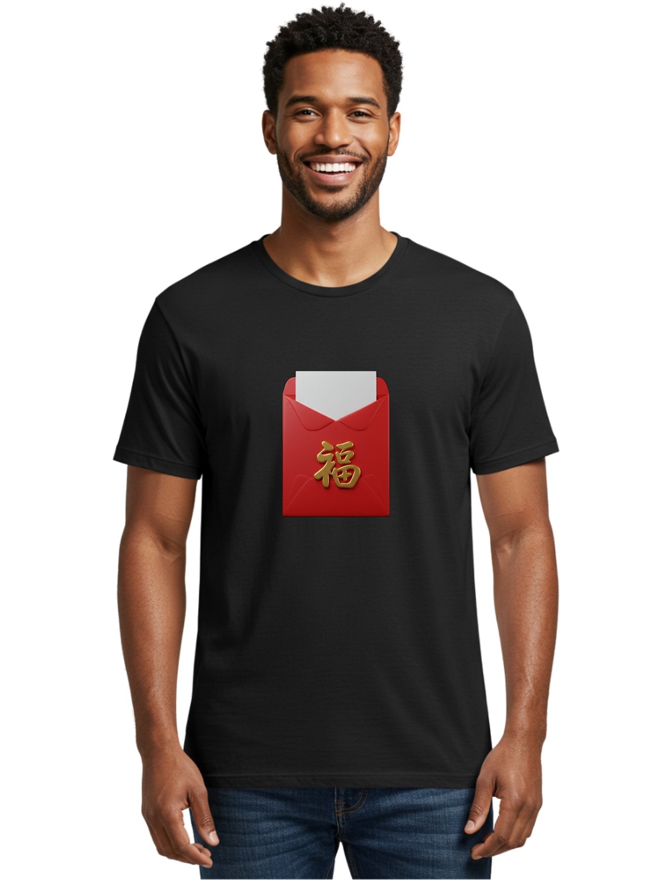 Red-Envelope-With-Fu-Character Men'S Graphic Tee, 100% Cotton, Comfortable Casual Summer Wear, Machine Washable, Red Envelope With Gold Chinese Character, Chinese New Year Gift, Lucky Money, Prosperity Symbol, Cultural Tradition, Bab327 29