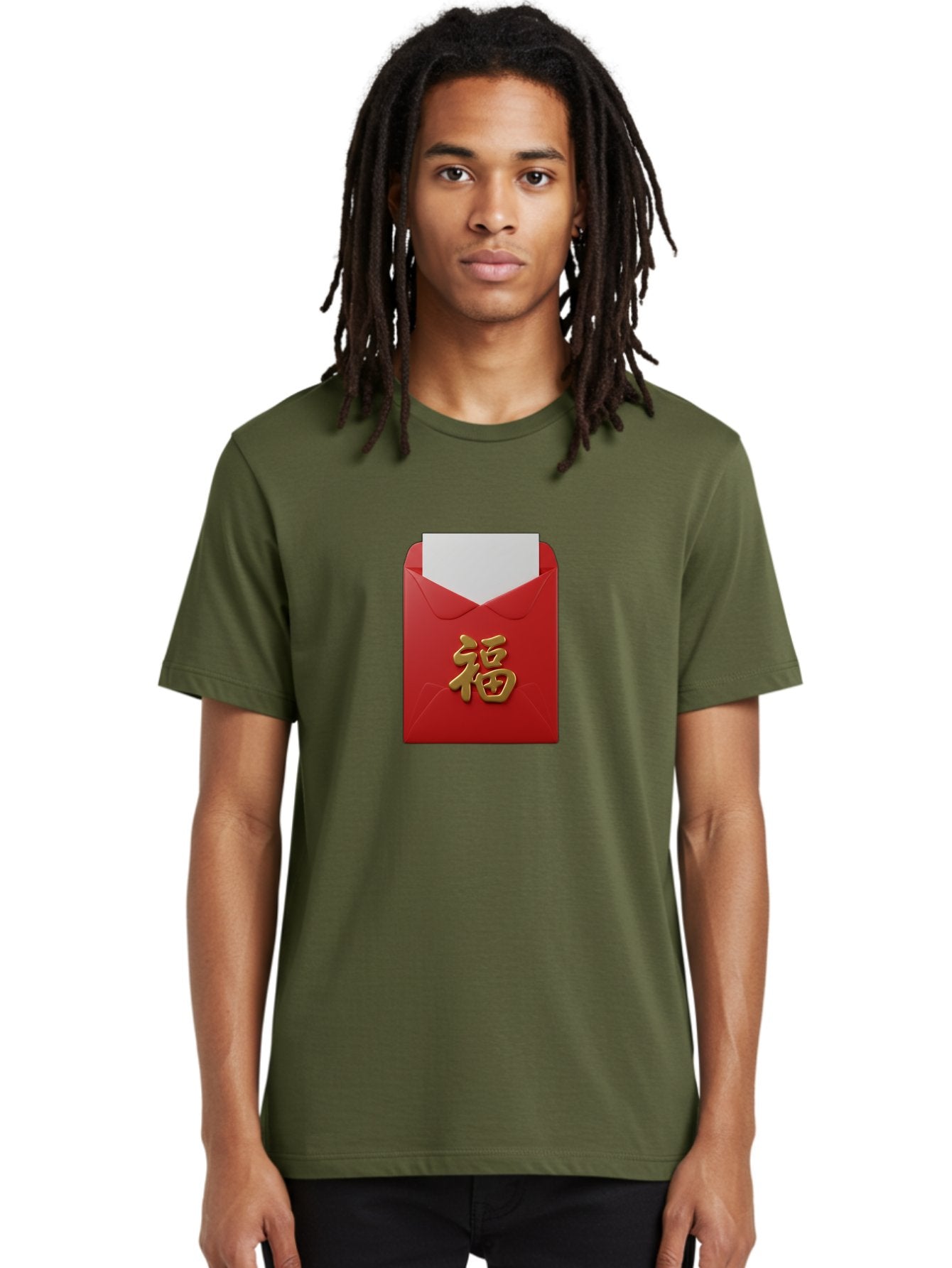 Red-Envelope-With-Fu-Character Men'S Graphic Tee, 100% Cotton, Comfortable Casual Summer Wear, Machine Washable, Red Envelope With Gold Chinese Character, Chinese New Year Gift, Lucky Money, Prosperity Symbol, Cultural Tradition, Bab327 26