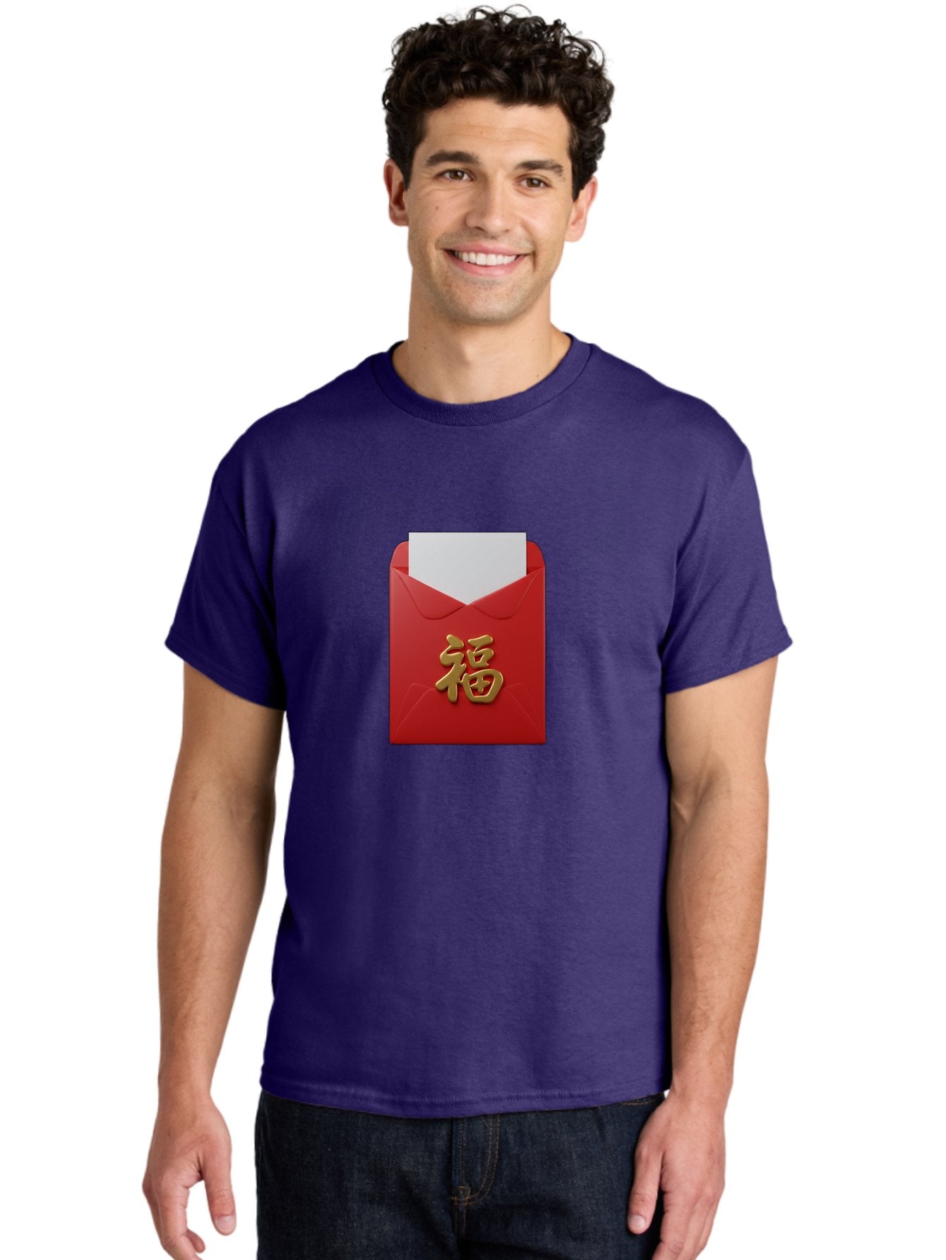 Red-Envelope-With-Fu-Character Men'S Graphic Tee, 100% Cotton, Comfortable Casual Summer Wear, Machine Washable, Red Envelope With Gold Chinese Character, Chinese New Year Gift, Lucky Money, Prosperity Symbol, Cultural Tradition, Bab327 23
