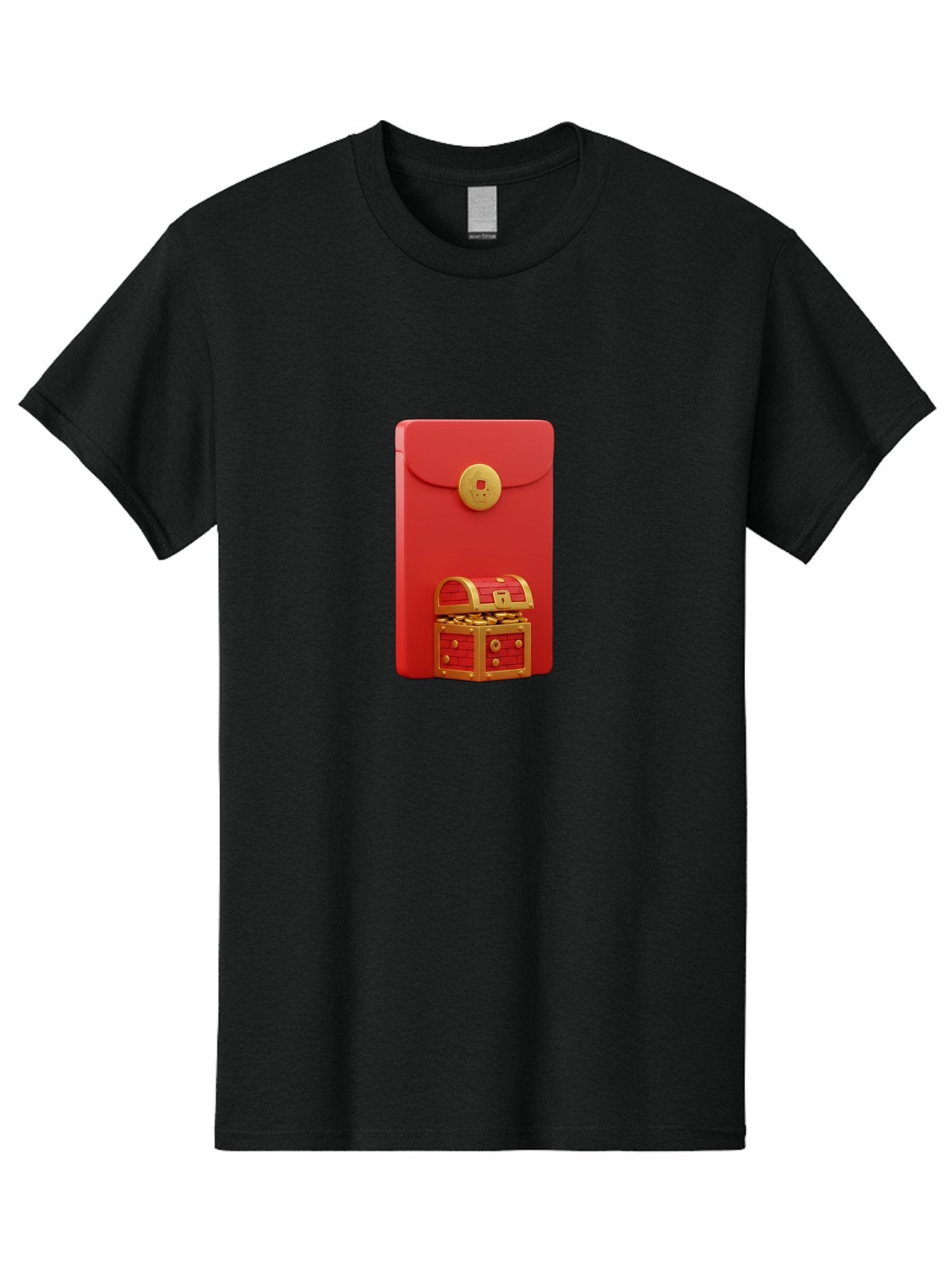 Red-Envelope Men'S Graphic Tee, 100% Cotton, Comfortable Casual Summer Wear, Machine Washable, Red Envelope With Golden Clasp, Treasure Chest Filled With Gold Coins, Prosperity Symbol, Good Fortune, Wealth, Luck, Festive Decoration, Bab329 8