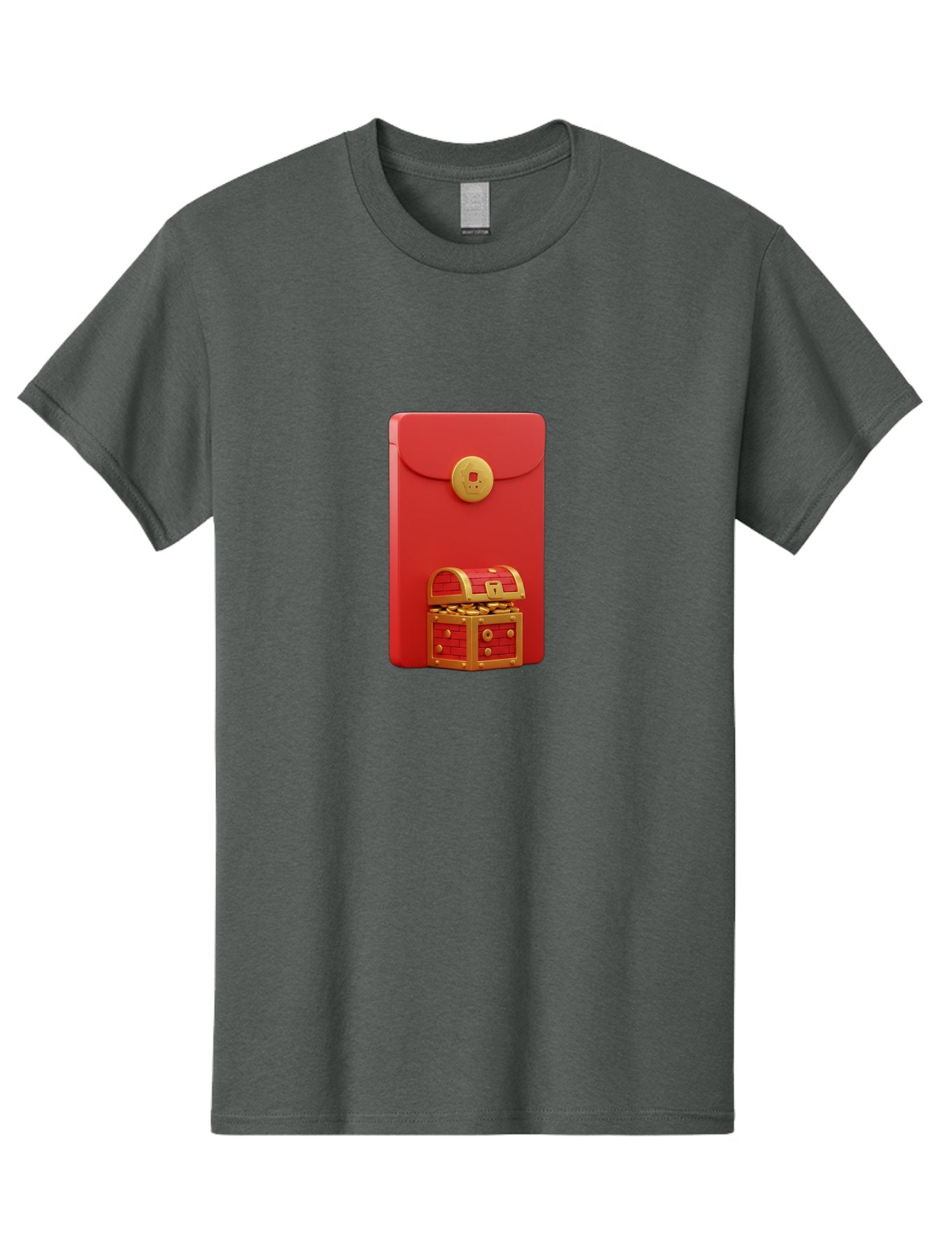 Red-Envelope Men'S Graphic Tee, 100% Cotton, Comfortable Casual Summer Wear, Machine Washable, Red Envelope With Golden Clasp, Treasure Chest Filled With Gold Coins, Prosperity Symbol, Good Fortune, Wealth, Luck, Festive Decoration, Bab329 13