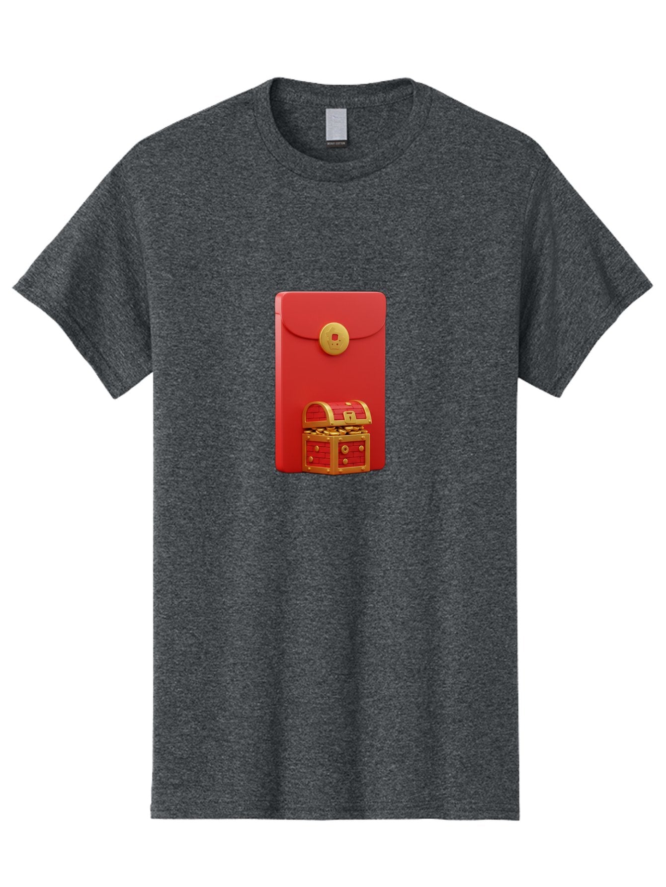 Red-Envelope Men'S Graphic Tee, 100% Cotton, Comfortable Casual Summer Wear, Machine Washable, Red Envelope With Golden Clasp, Treasure Chest Filled With Gold Coins, Prosperity Symbol, Good Fortune, Wealth, Luck, Festive Decoration, Bab329