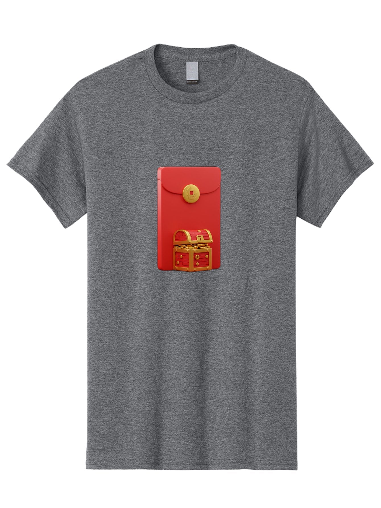 Red-Envelope Men'S Graphic Tee, 100% Cotton, Comfortable Casual Summer Wear, Machine Washable, Red Envelope With Golden Clasp, Treasure Chest Filled With Gold Coins, Prosperity Symbol, Good Fortune, Wealth, Luck, Festive Decoration, Bab329 6