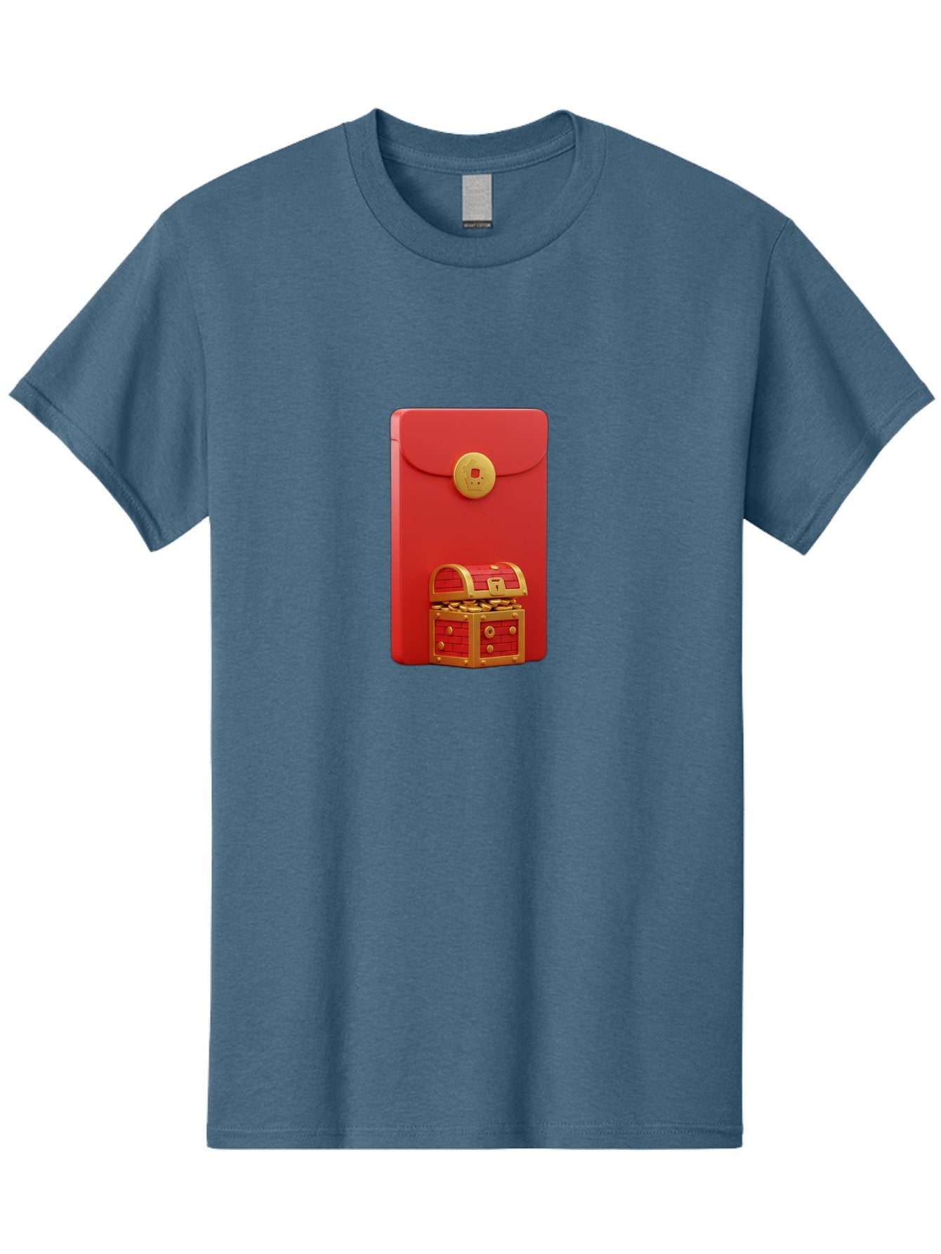 Red-Envelope Men'S Graphic Tee, 100% Cotton, Comfortable Casual Summer Wear, Machine Washable, Red Envelope With Golden Clasp, Treasure Chest Filled With Gold Coins, Prosperity Symbol, Good Fortune, Wealth, Luck, Festive Decoration, Bab329 5