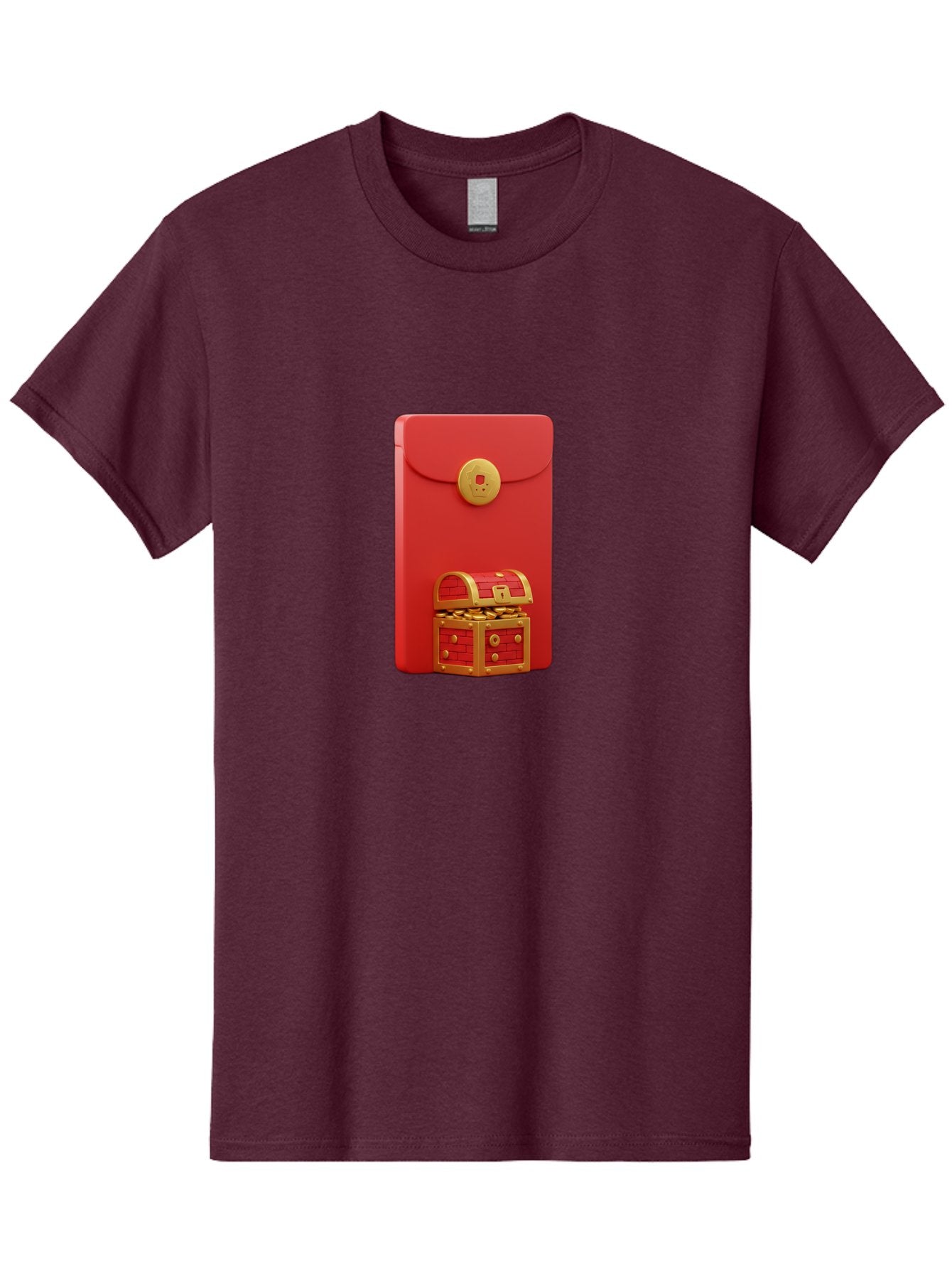 Red-Envelope Men'S Graphic Tee, 100% Cotton, Comfortable Casual Summer Wear, Machine Washable, Red Envelope With Golden Clasp, Treasure Chest Filled With Gold Coins, Prosperity Symbol, Good Fortune, Wealth, Luck, Festive Decoration, Bab329 7