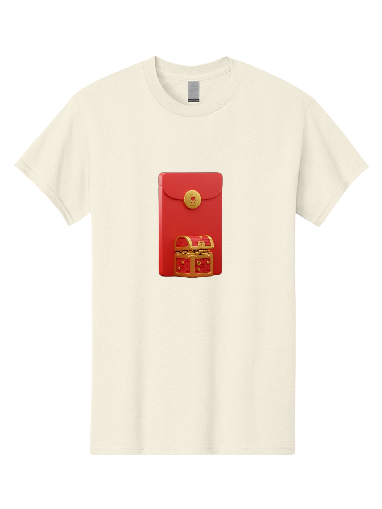 Red-Envelope Men'S Graphic Tee, 100% Cotton, Comfortable Casual Summer Wear, Machine Washable, Red Envelope With Golden Clasp, Treasure Chest Filled With Gold Coins, Prosperity Symbol, Good Fortune, Wealth, Luck, Festive Decoration, Bab329 11