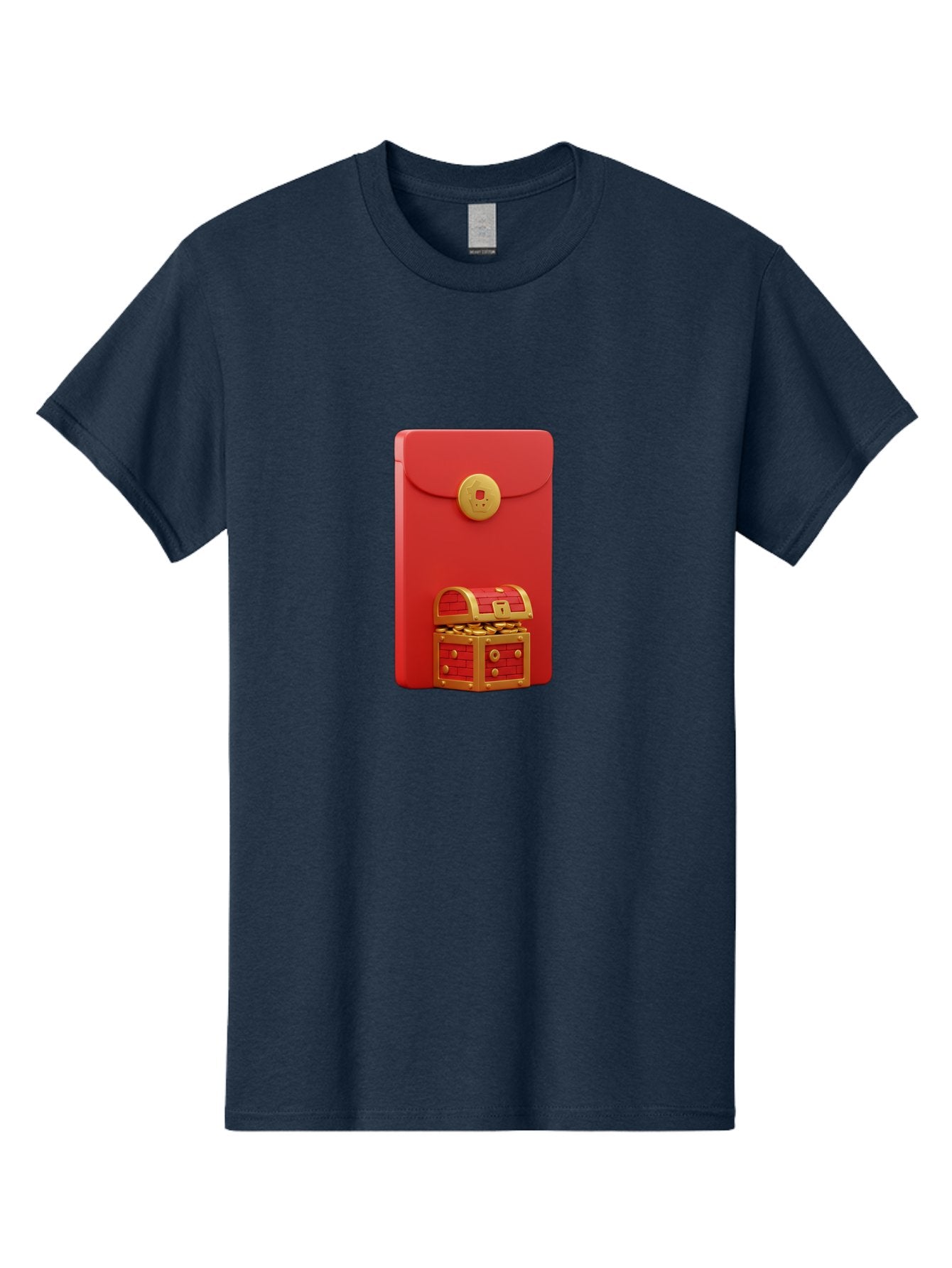Red-Envelope Men'S Graphic Tee, 100% Cotton, Comfortable Casual Summer Wear, Machine Washable, Red Envelope With Golden Clasp, Treasure Chest Filled With Gold Coins, Prosperity Symbol, Good Fortune, Wealth, Luck, Festive Decoration, Bab329 12