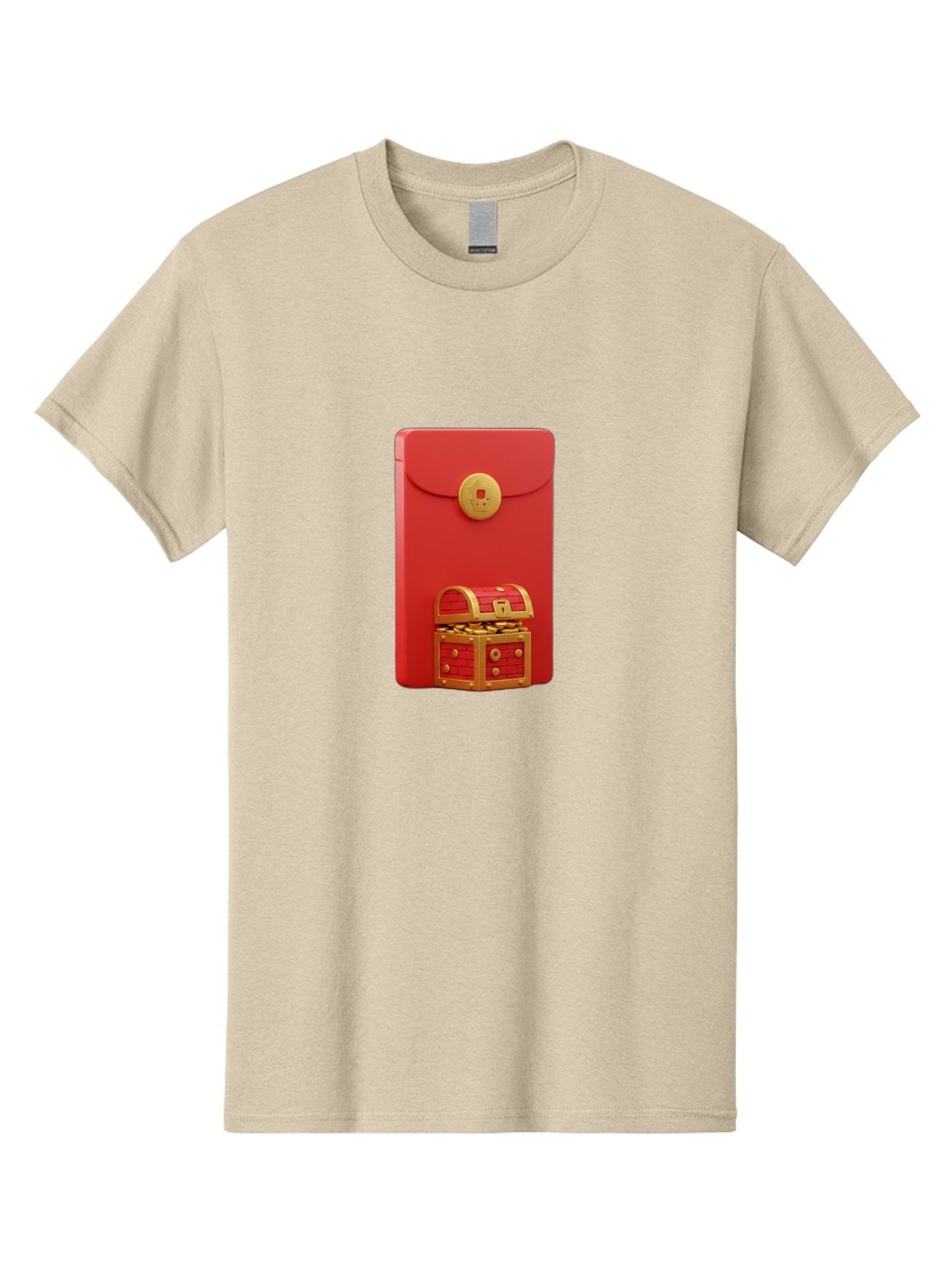 Red-Envelope Men'S Graphic Tee, 100% Cotton, Comfortable Casual Summer Wear, Machine Washable, Red Envelope With Golden Clasp, Treasure Chest Filled With Gold Coins, Prosperity Symbol, Good Fortune, Wealth, Luck, Festive Decoration, Bab329 14