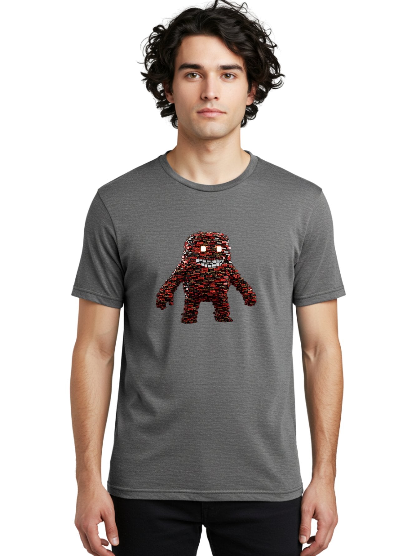 Red-Pixel-Monster Men'S Graphic Tee, 100% Cotton, Comfortable Casual Summer Wear, Machine Washable, Mosaic Art, Pixelated Creature, Red And Black Hues, Glowing Eyes, Abstract Character, Digital Artwork, Creative Design, Futuristic Being, Bab330 19