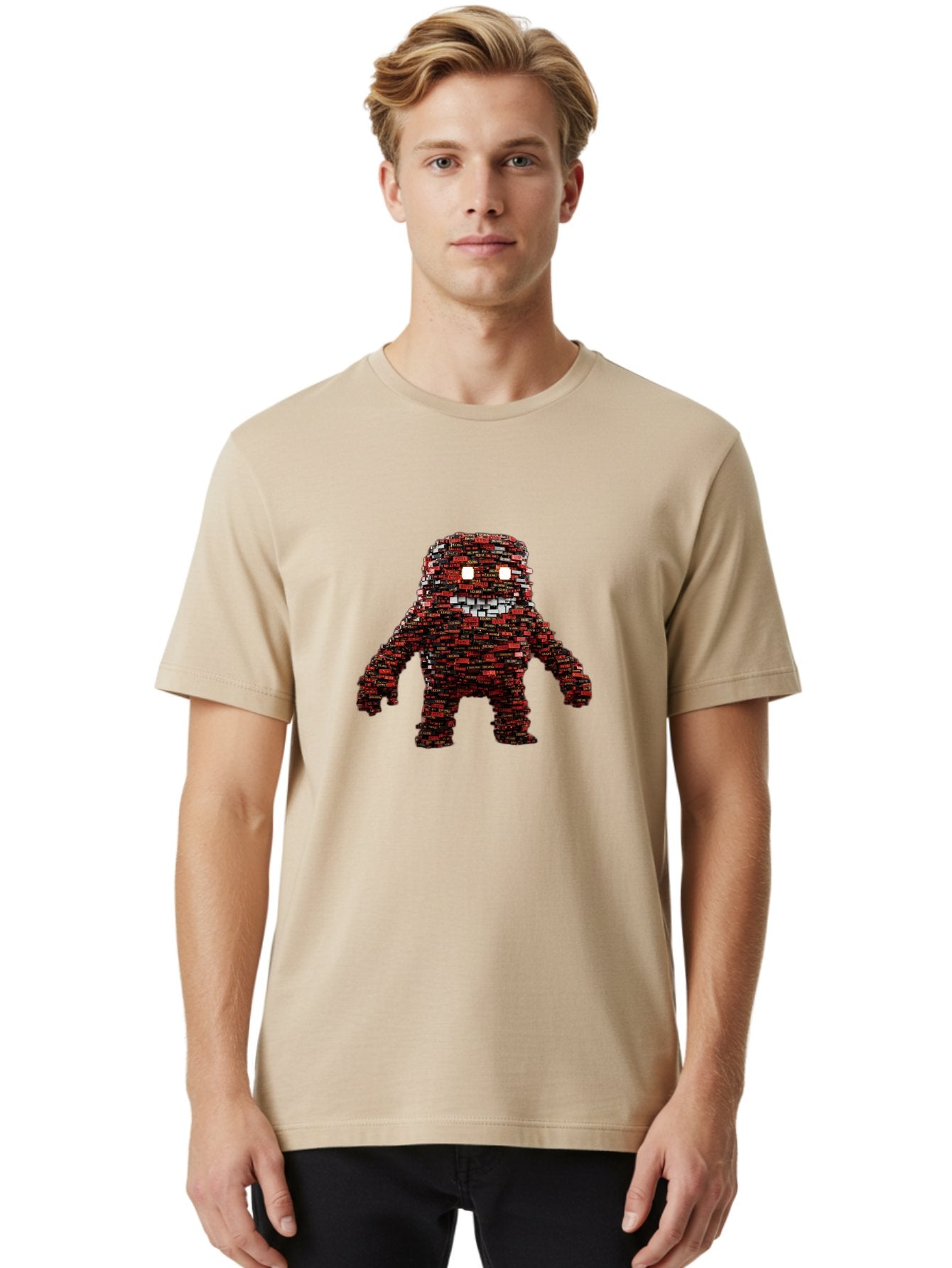 Red-Pixel-Monster Men'S Graphic Tee, 100% Cotton, Comfortable Casual Summer Wear, Machine Washable, Mosaic Art, Pixelated Creature, Red And Black Hues, Glowing Eyes, Abstract Character, Digital Artwork, Creative Design, Futuristic Being, Bab330 18