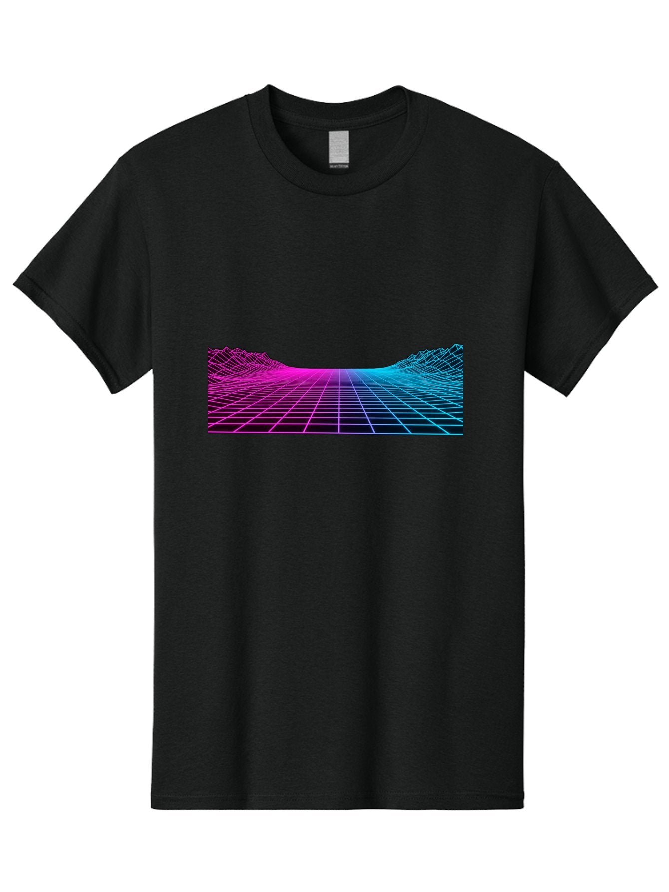 Retro-Futuristic-Grid-Landscape Men'S Graphic Tee, 100% Cotton, Comfortable Casual Summer Wear, Machine Washable, Retro Futuristic Landscape, Neon Grid, Synthwave Style, Futuristic Terrain, 80S Aesthetic, Digital Art, Vibrant Colors, Bab333 12