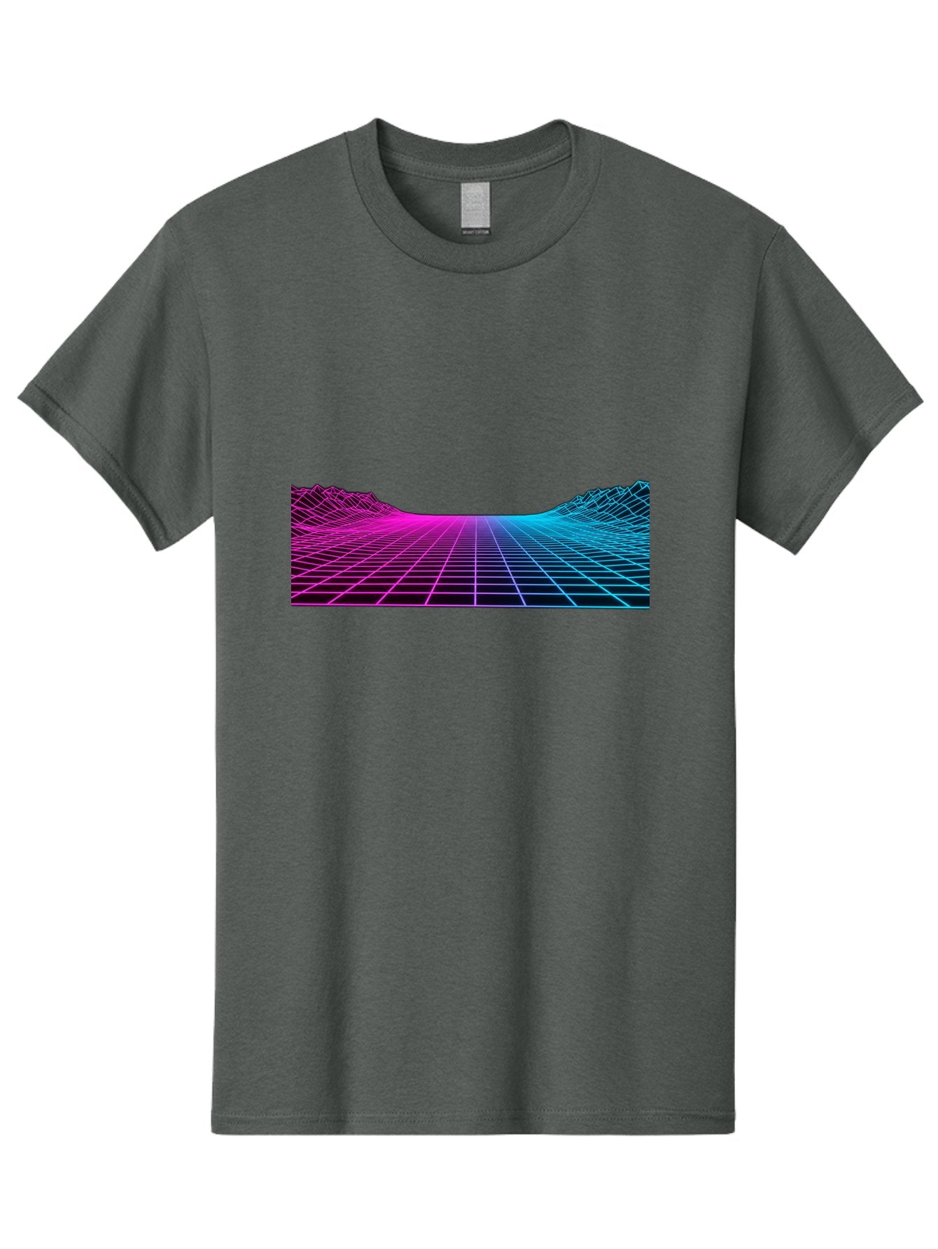 Retro-Futuristic-Grid-Landscape Men'S Graphic Tee, 100% Cotton, Comfortable Casual Summer Wear, Machine Washable, Retro Futuristic Landscape, Neon Grid, Synthwave Style, Futuristic Terrain, 80S Aesthetic, Digital Art, Vibrant Colors, Bab333