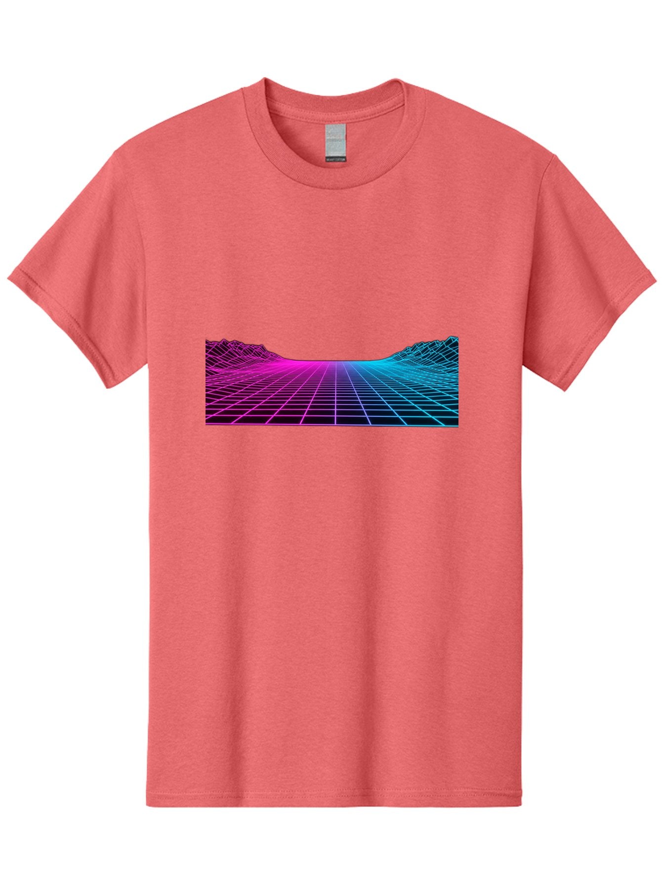 Retro-Futuristic-Grid-Landscape Men'S Graphic Tee, 100% Cotton, Comfortable Casual Summer Wear, Machine Washable, Retro Futuristic Landscape, Neon Grid, Synthwave Style, Futuristic Terrain, 80S Aesthetic, Digital Art, Vibrant Colors, Bab333 7