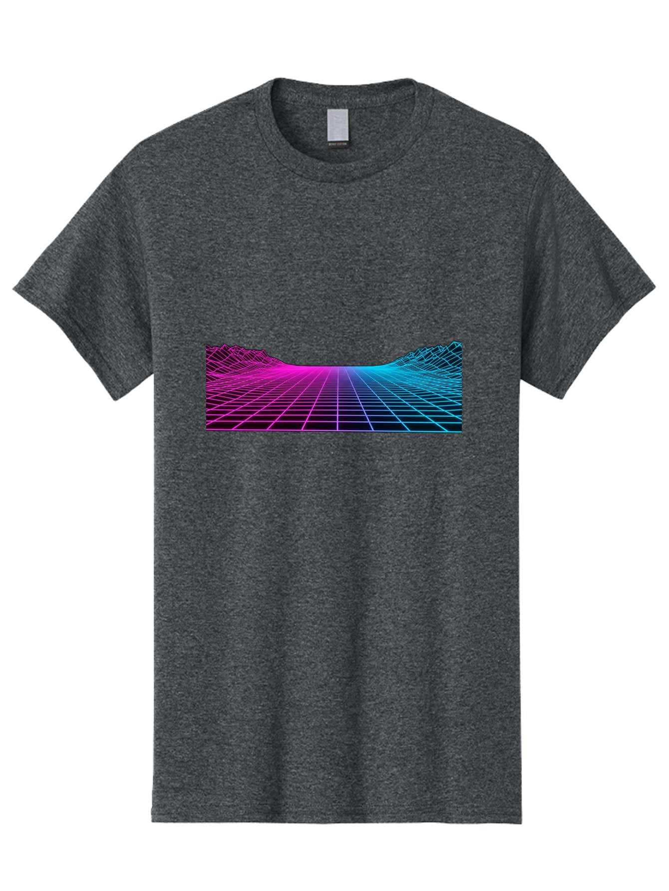 Retro-Futuristic-Grid-Landscape Men'S Graphic Tee, 100% Cotton, Comfortable Casual Summer Wear, Machine Washable, Retro Futuristic Landscape, Neon Grid, Synthwave Style, Futuristic Terrain, 80S Aesthetic, Digital Art, Vibrant Colors, Bab333 11