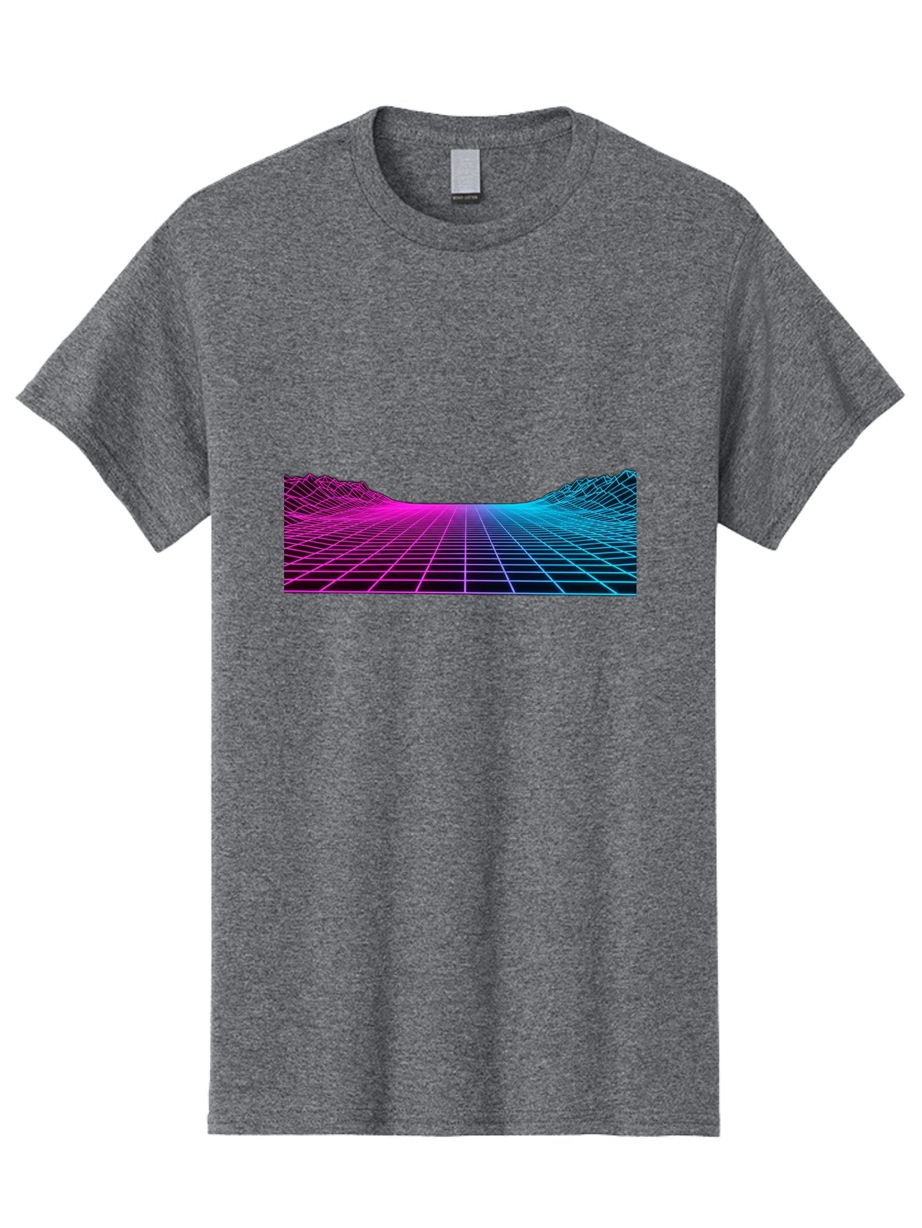 Retro-Futuristic-Grid-Landscape Men'S Graphic Tee, 100% Cotton, Comfortable Casual Summer Wear, Machine Washable, Retro Futuristic Landscape, Neon Grid, Synthwave Style, Futuristic Terrain, 80S Aesthetic, Digital Art, Vibrant Colors, Bab333 9
