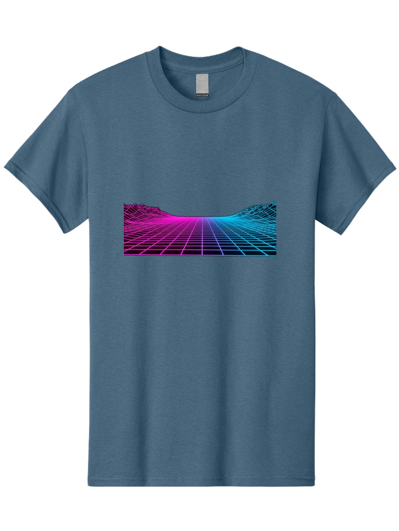 Retro-Futuristic-Grid-Landscape Men'S Graphic Tee, 100% Cotton, Comfortable Casual Summer Wear, Machine Washable, Retro Futuristic Landscape, Neon Grid, Synthwave Style, Futuristic Terrain, 80S Aesthetic, Digital Art, Vibrant Colors, Bab333 14
