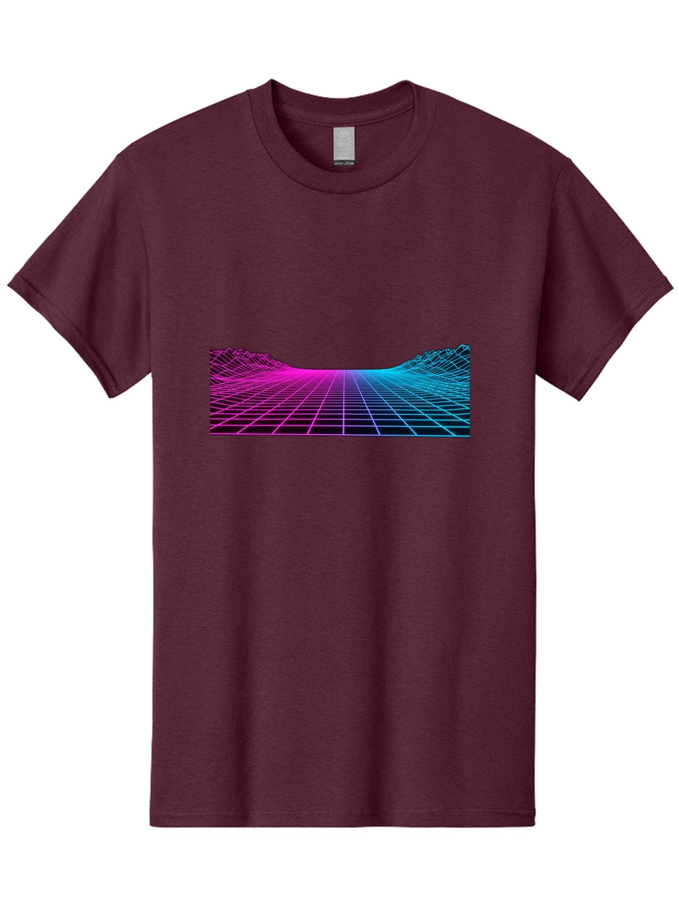Retro-Futuristic-Grid-Landscape Men'S Graphic Tee, 100% Cotton, Comfortable Casual Summer Wear, Machine Washable, Retro Futuristic Landscape, Neon Grid, Synthwave Style, Futuristic Terrain, 80S Aesthetic, Digital Art, Vibrant Colors, Bab333 3