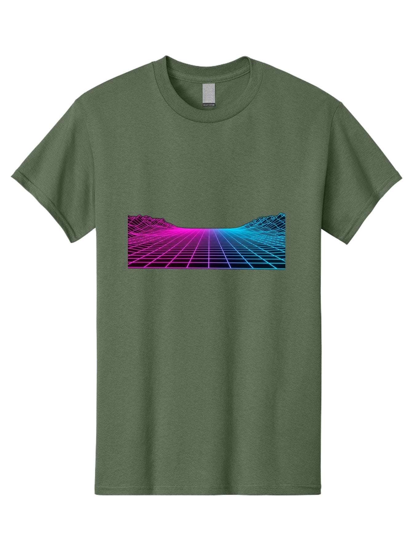 Retro-Futuristic-Grid-Landscape Men'S Graphic Tee, 100% Cotton, Comfortable Casual Summer Wear, Machine Washable, Retro Futuristic Landscape, Neon Grid, Synthwave Style, Futuristic Terrain, 80S Aesthetic, Digital Art, Vibrant Colors, Bab333 5