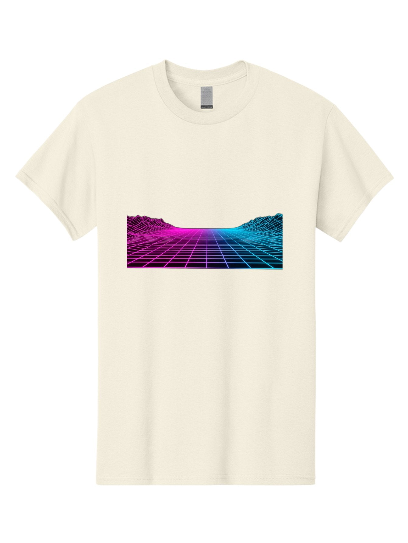 Retro-Futuristic-Grid-Landscape Men'S Graphic Tee, 100% Cotton, Comfortable Casual Summer Wear, Machine Washable, Retro Futuristic Landscape, Neon Grid, Synthwave Style, Futuristic Terrain, 80S Aesthetic, Digital Art, Vibrant Colors, Bab333 15