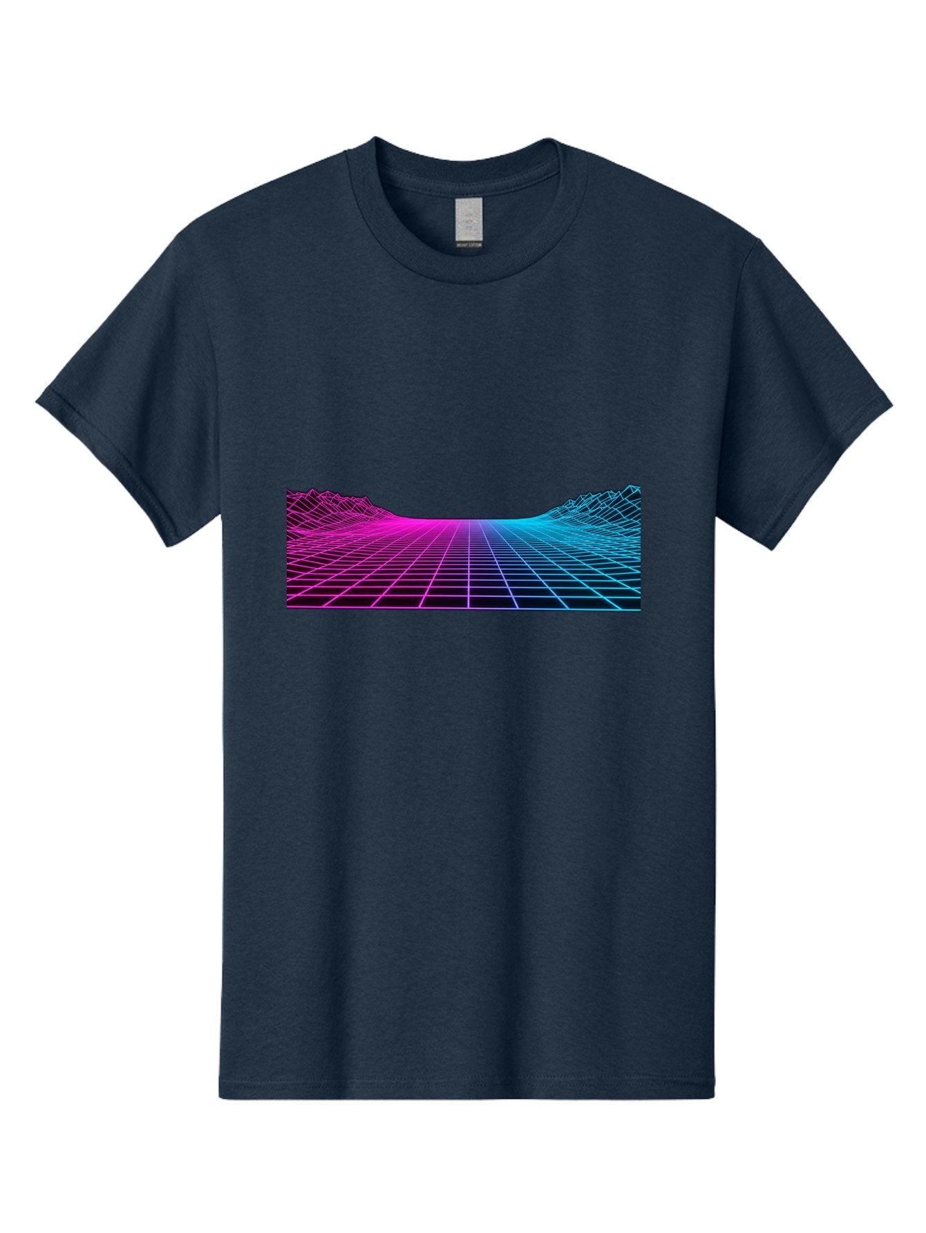 Retro-Futuristic-Grid-Landscape Men'S Graphic Tee, 100% Cotton, Comfortable Casual Summer Wear, Machine Washable, Retro Futuristic Landscape, Neon Grid, Synthwave Style, Futuristic Terrain, 80S Aesthetic, Digital Art, Vibrant Colors, Bab333 4