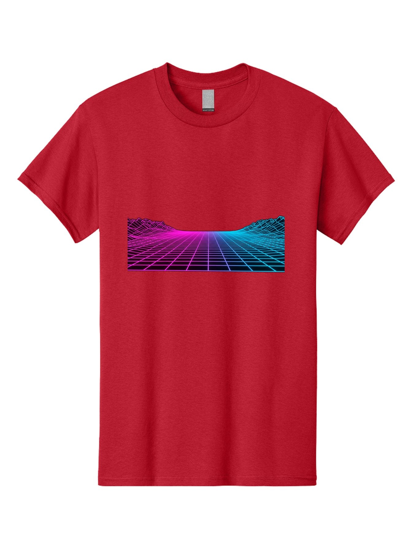Retro-Futuristic-Grid-Landscape Men'S Graphic Tee, 100% Cotton, Comfortable Casual Summer Wear, Machine Washable, Retro Futuristic Landscape, Neon Grid, Synthwave Style, Futuristic Terrain, 80S Aesthetic, Digital Art, Vibrant Colors, Bab333 8